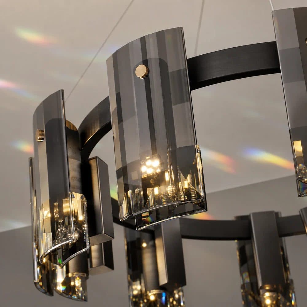 Candelabru Flippy Modern Valmontreux Largo 8xG9 Diametru 80cm Negru si Cristale Cenusii Inaltime Reglabila Metal si Cristal — imagine 6