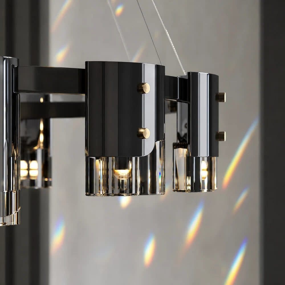 Candelabru Flippy Modern Valmontreux Largo 8xG9 Diametru 80cm Negru si Cristale Cenusii Inaltime Reglabila Metal si Cristal — imagine 7
