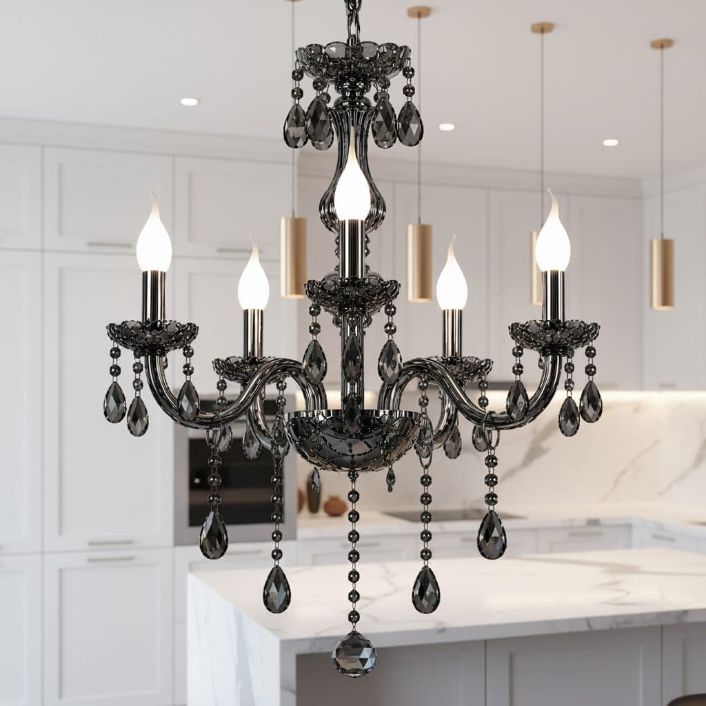 Candelabru Flippy Cristal ALNWICK Eleganza, 5xE14, Diametru 48cm, Negru, Inaltime Reglabila — imagine 12