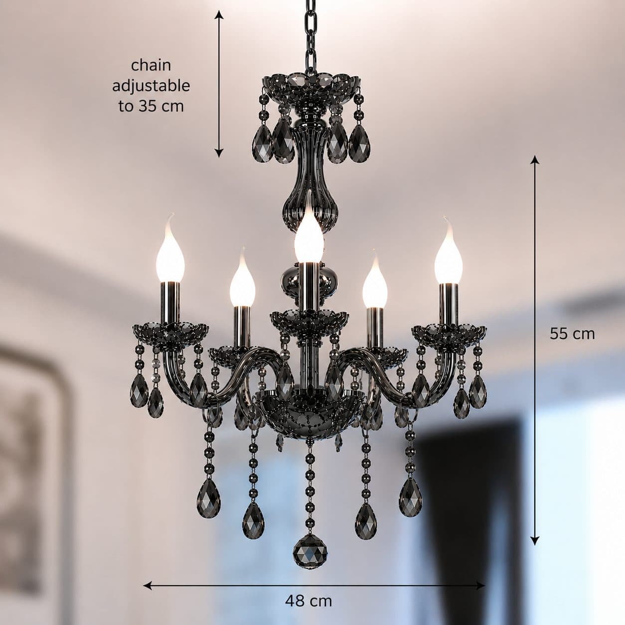 Candelabru Flippy Cristal ALNWICK Eleganza, 5xE14, Diametru 48cm, Negru, Inaltime Reglabila — imagine 14