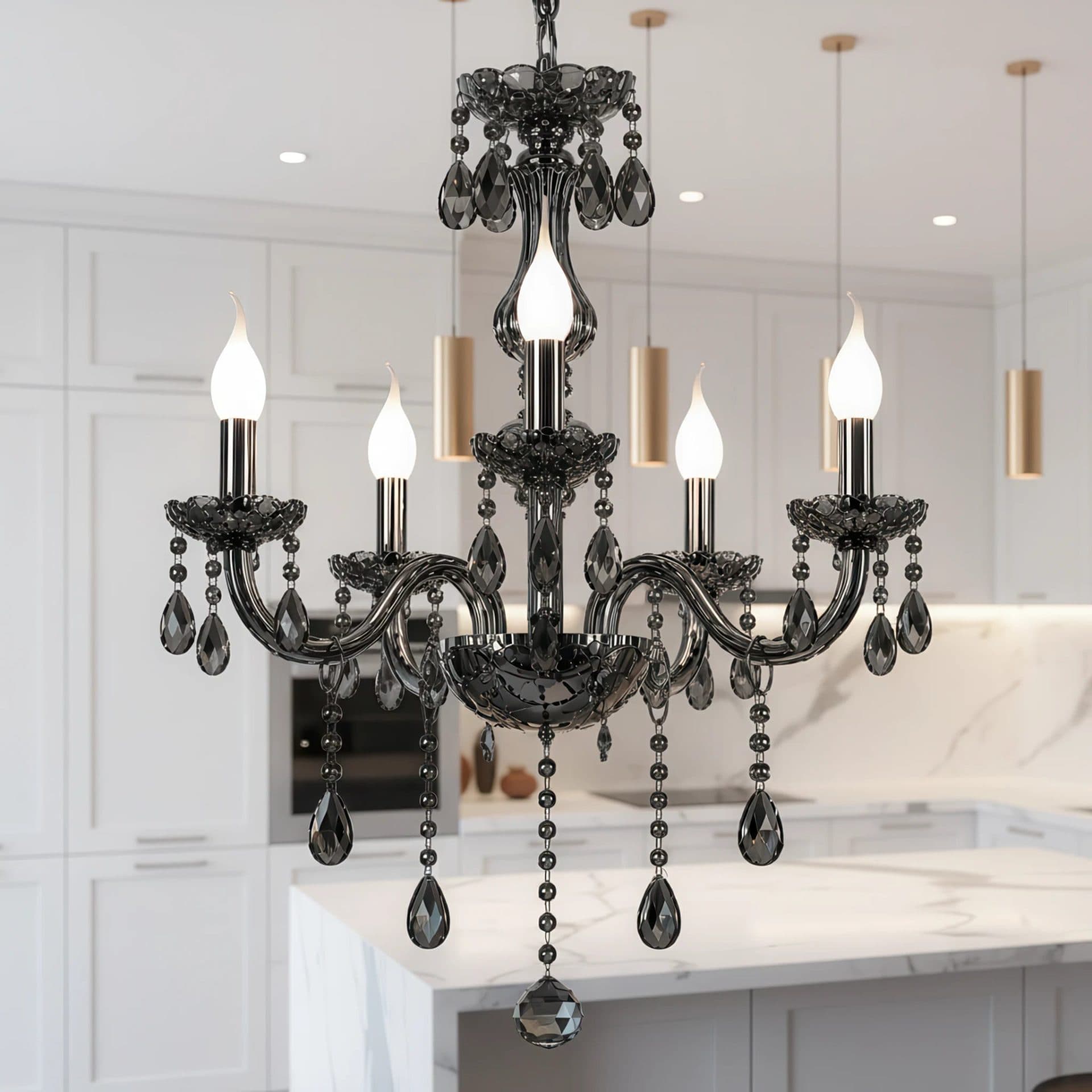 Candelabru Flippy Cristal ALNWICK Eleganza, 5xE14, Diametru 48cm, Negru, Inaltime Reglabila — imagine 17