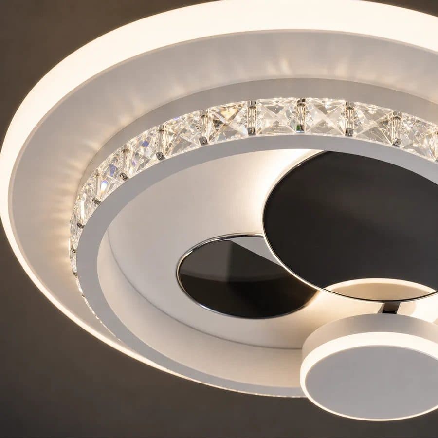 Lustra LED Flippy cu cristal, 37W, 4 Cercuri, lumina Rece/Calda/Neutra, Negru — imagine 2