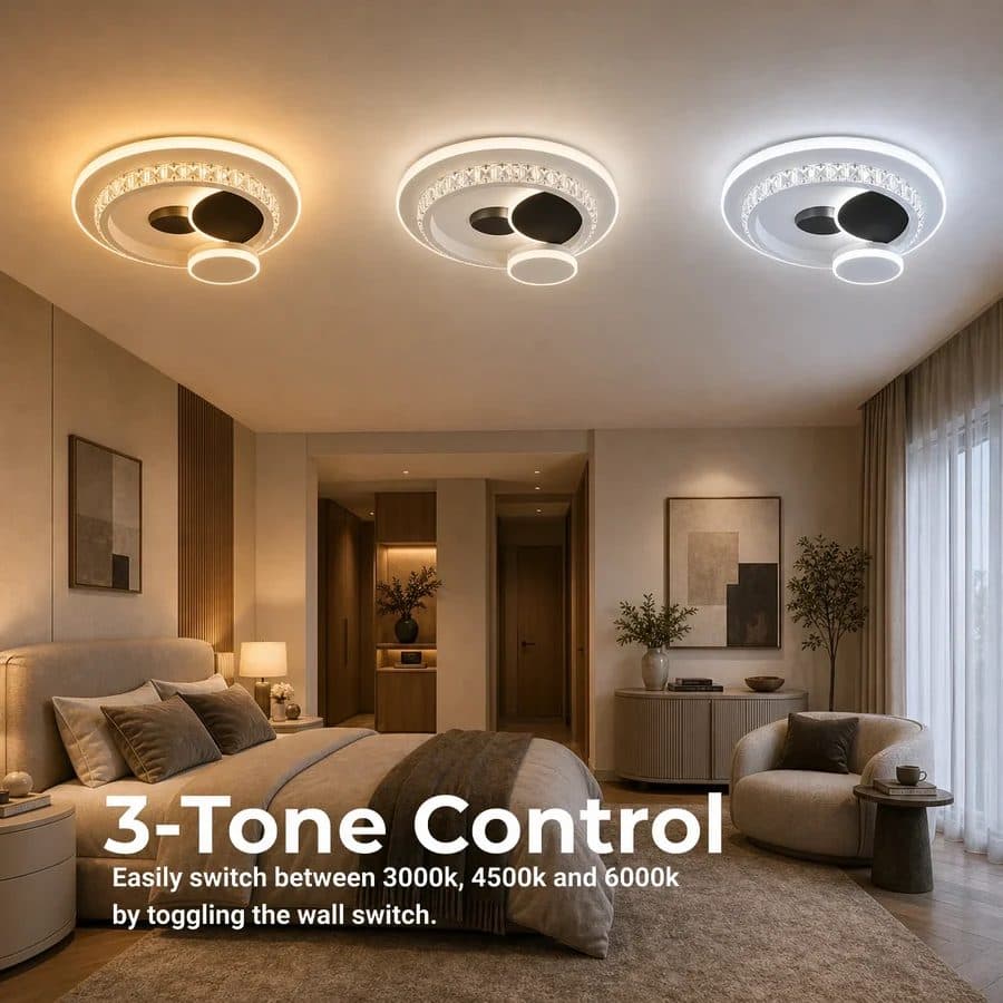 Lustra LED Flippy cu cristal, 37W, 4 Cercuri, lumina Rece/Calda/Neutra, Negru — imagine 4