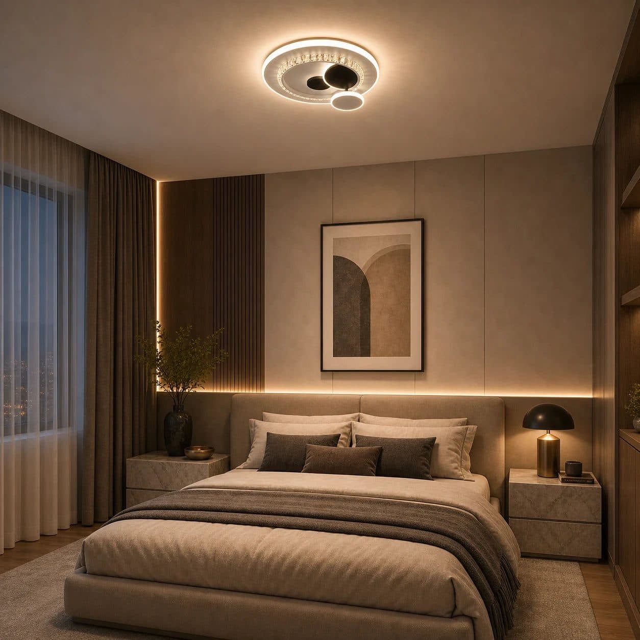 Lustra LED Flippy cu cristal, 37W, 4 Cercuri, lumina Rece/Calda/Neutra, Negru — imagine 9