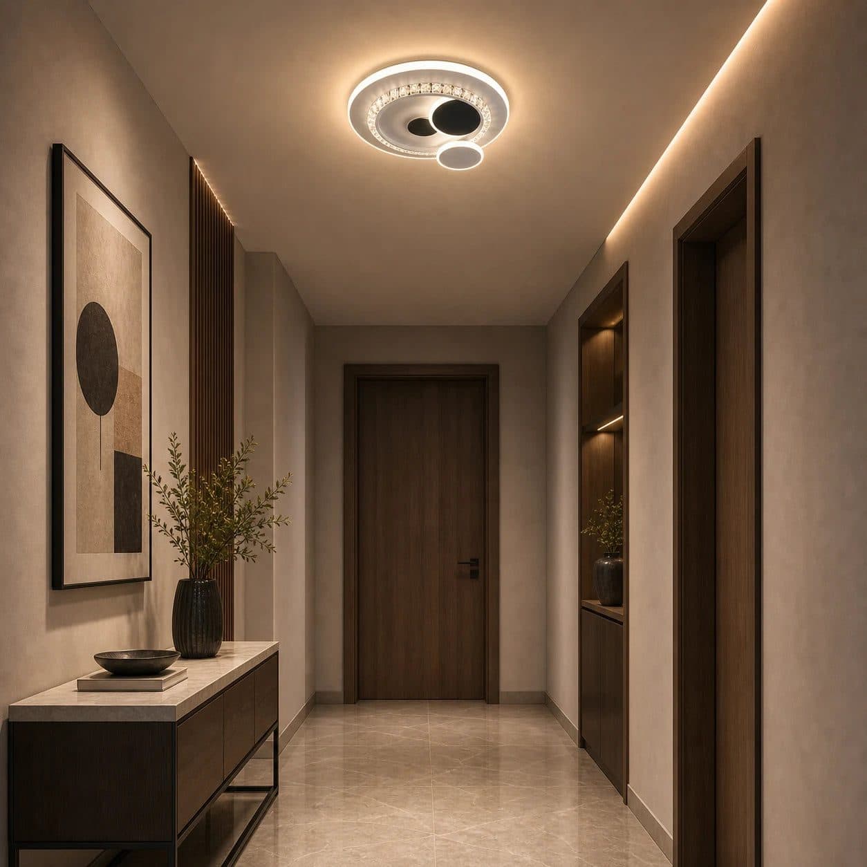 Lustra LED Flippy cu cristal, 37W, 4 Cercuri, lumina Rece/Calda/Neutra, Negru — imagine 11