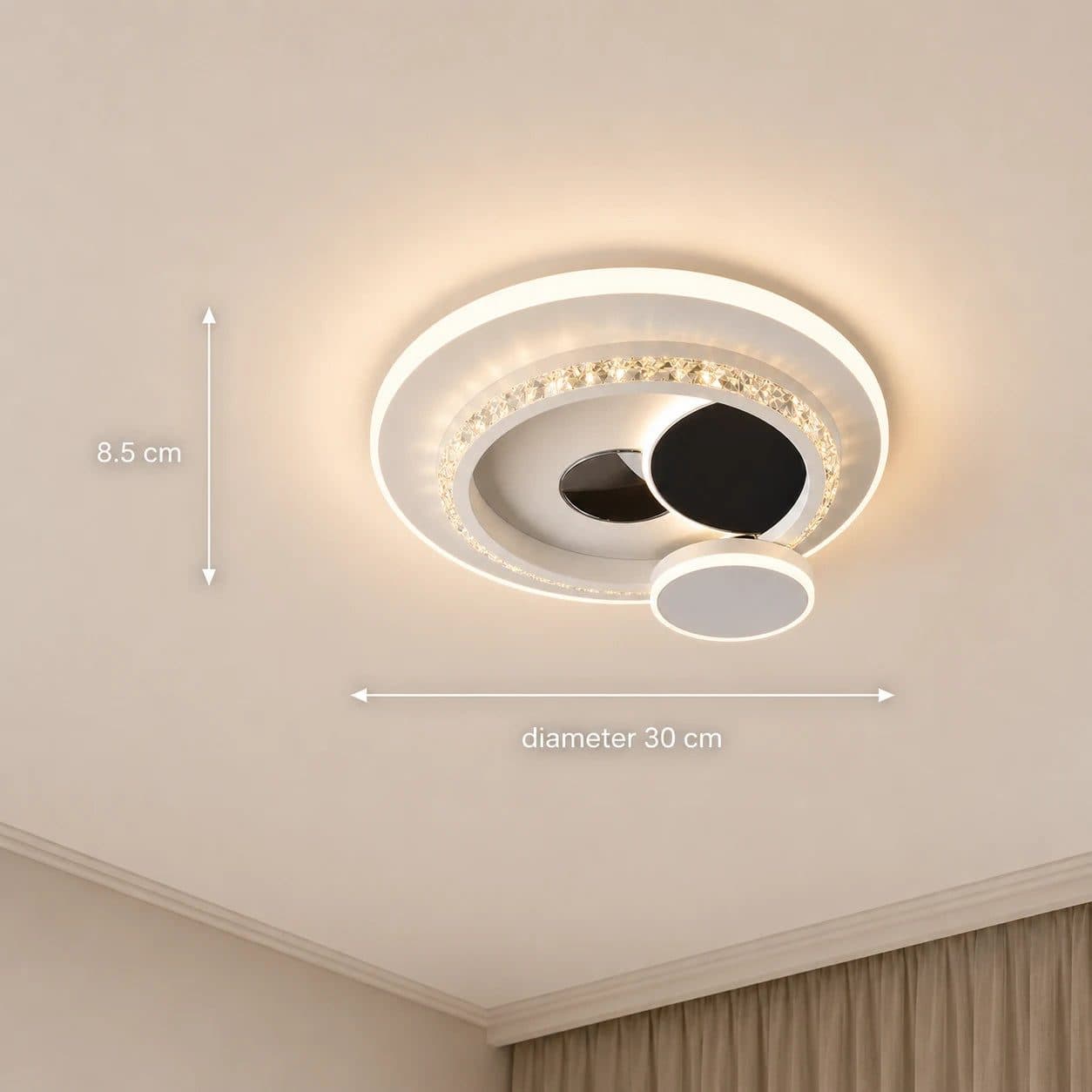 Lustra LED Flippy cu cristal, 37W, 4 Cercuri, lumina Rece/Calda/Neutra, Negru — imagine 13
