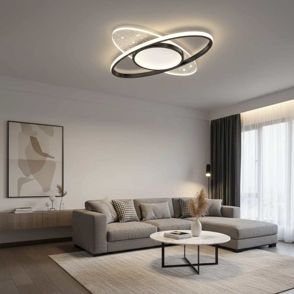 Lustra LED Flippy 69W Oval cu telecomanda, lumina Rece/Calda/Neutra, Dimabila, Negru — imagine 4