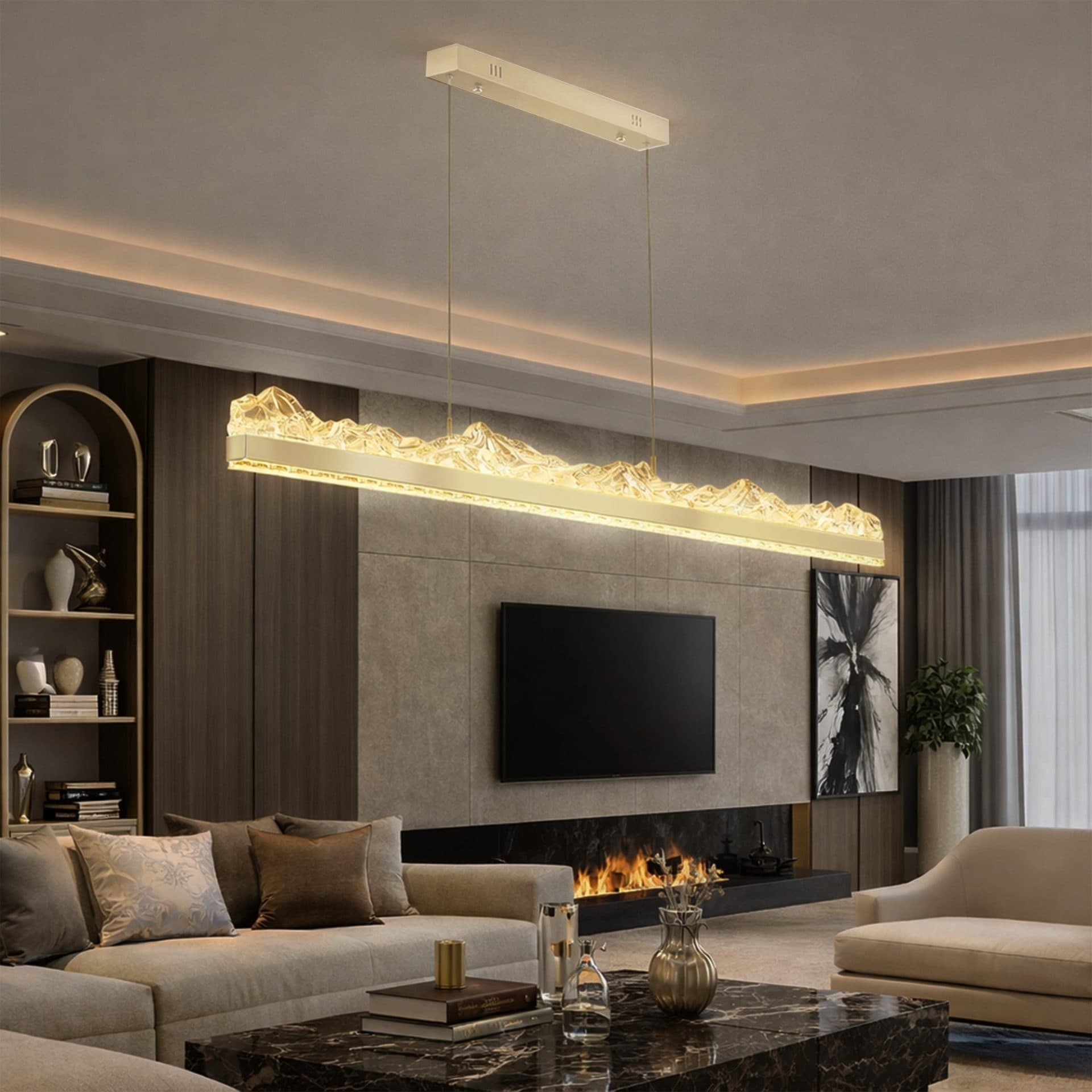 Lustra LED suspendata Flippy MARISTELLA 90W, Dimabila, Inaltime Reglabila, Auriu, Metal si Cristal — imagine 3