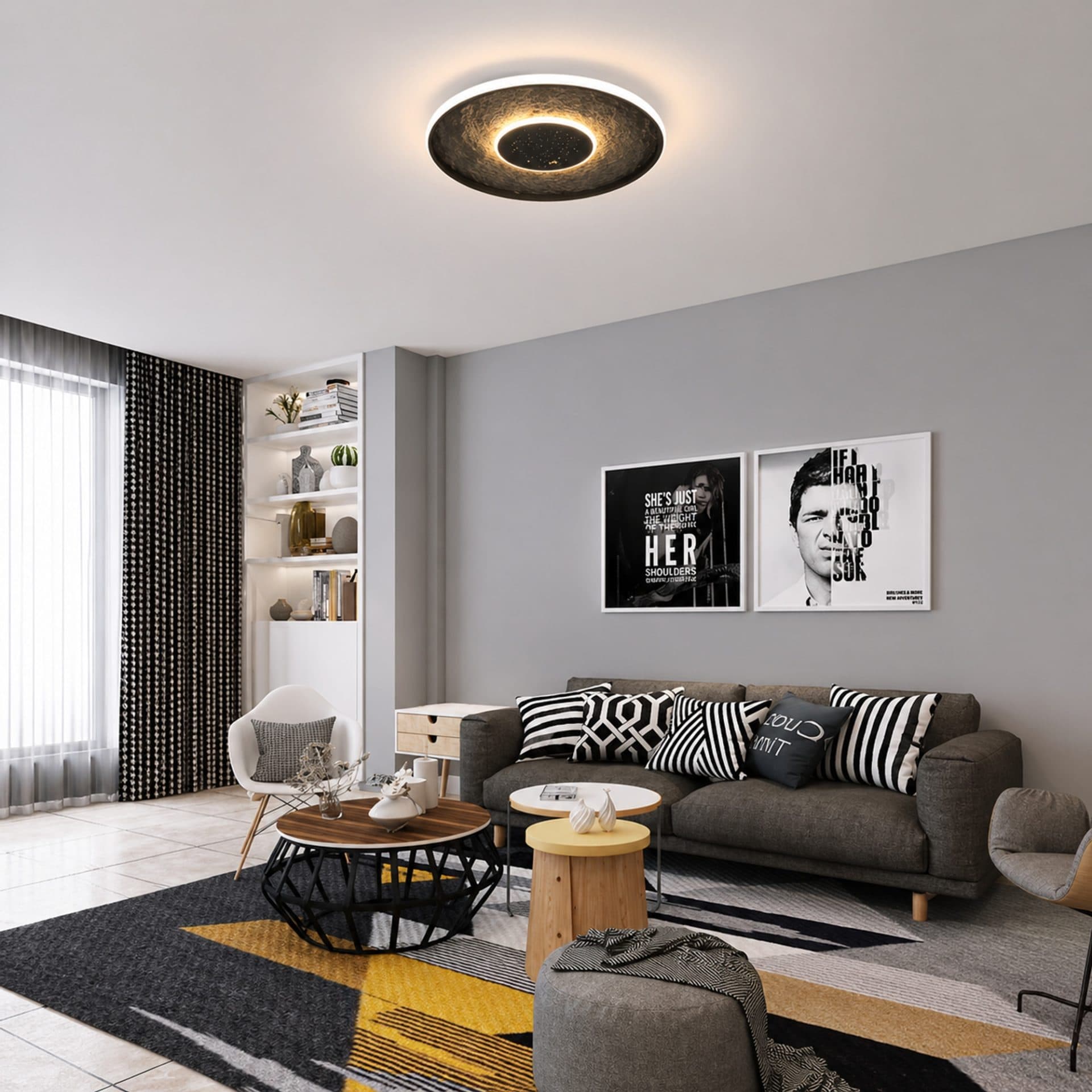 Lustra LED Flippy LT656BK cu telecomanda, 46W, Negru — imagine 1