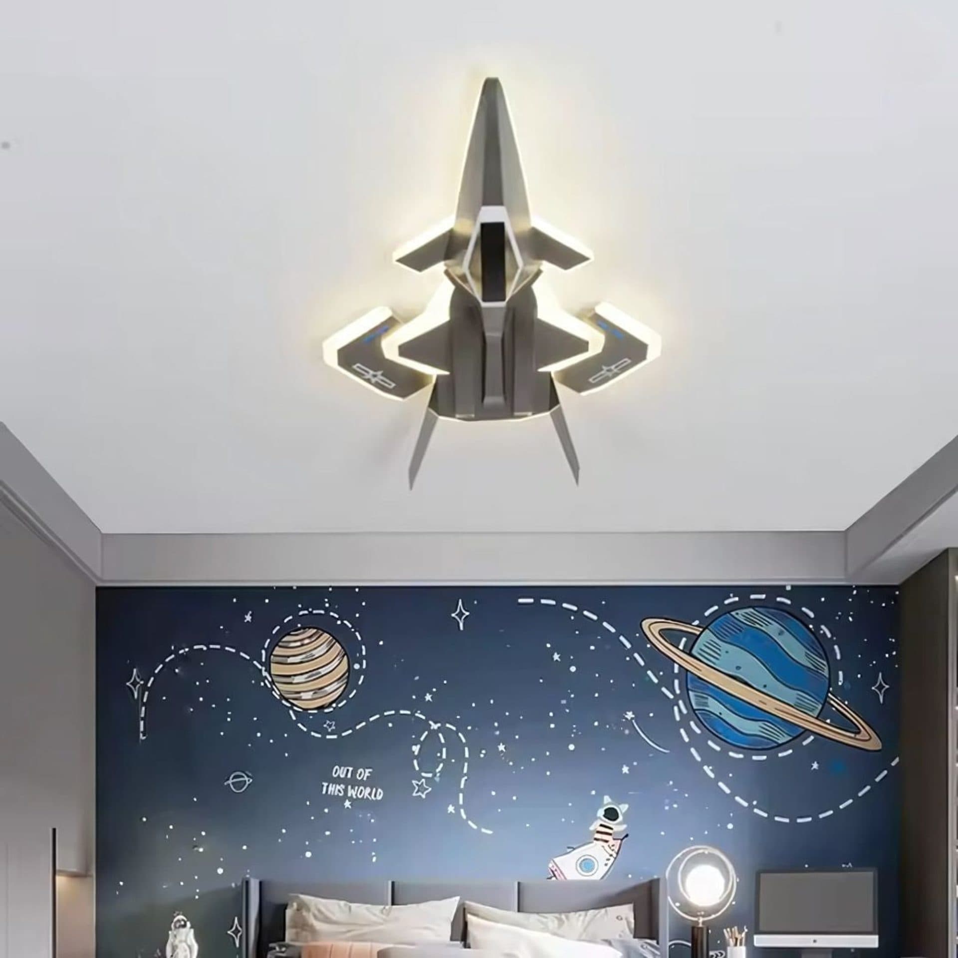 Lustra LED Flippy pentru copii, tip avion, 101W, Gri Aeronautic — imagine 4