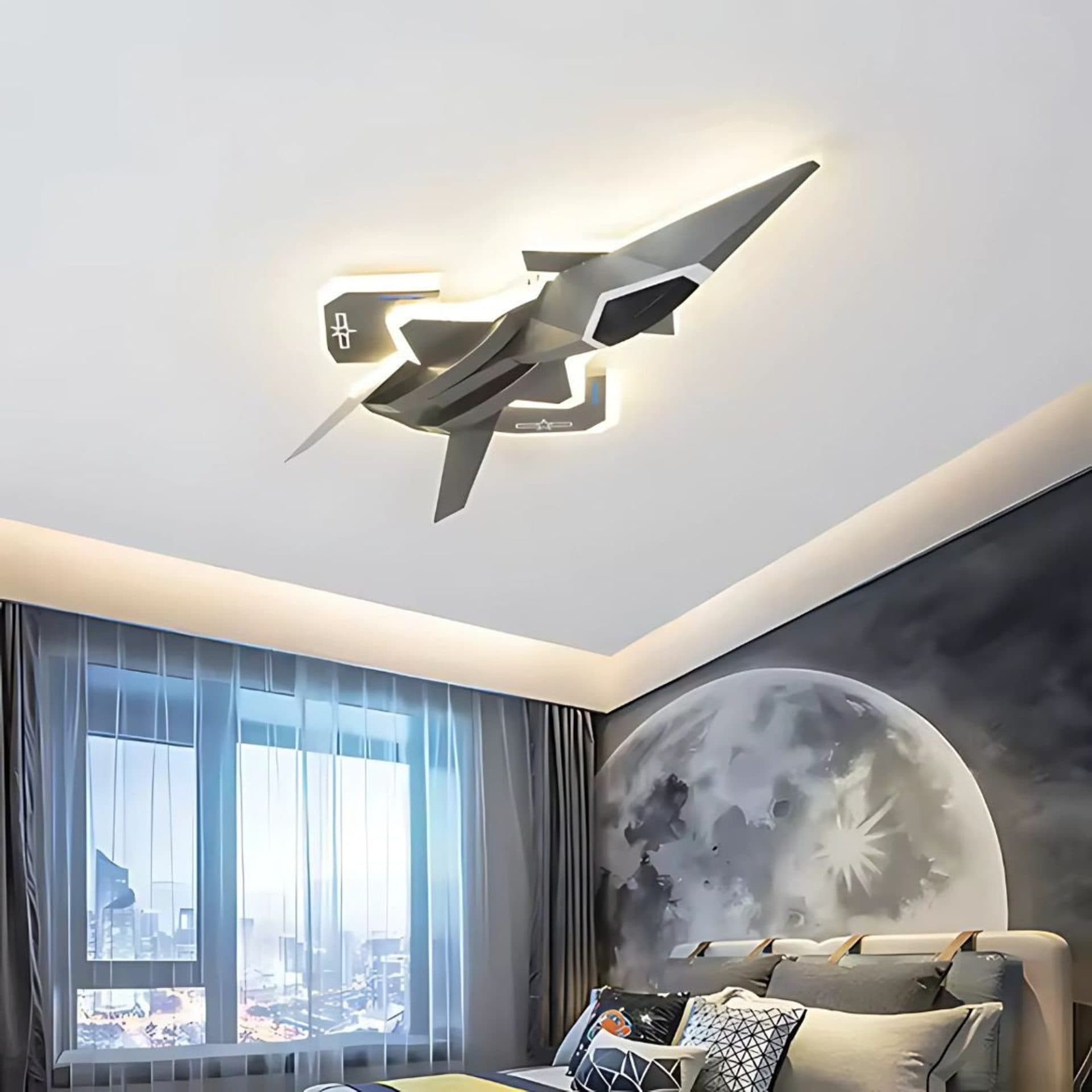 Lustra LED Flippy pentru copii, tip avion, 101W, Gri Aeronautic — imagine 6