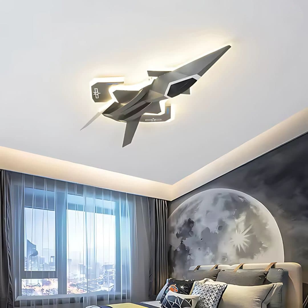 Lustra LED Flippy pentru copii, tip avion, 101W, Gri Aeronautic — imagine 9