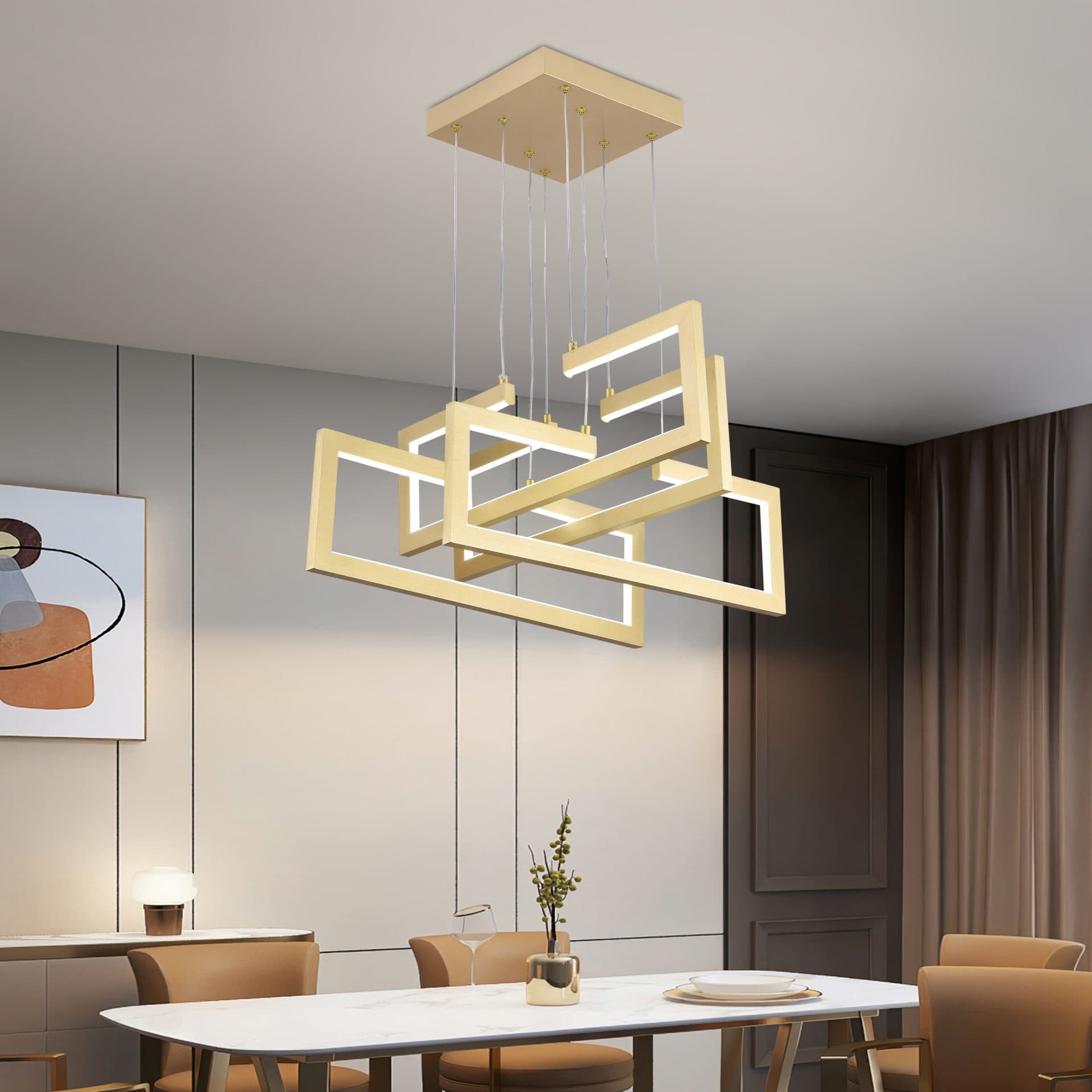 Lustra LED Suspendata Flippy 96W 4 Elementele Auriu Dimabila Inaltime Reglabila — imagine 7