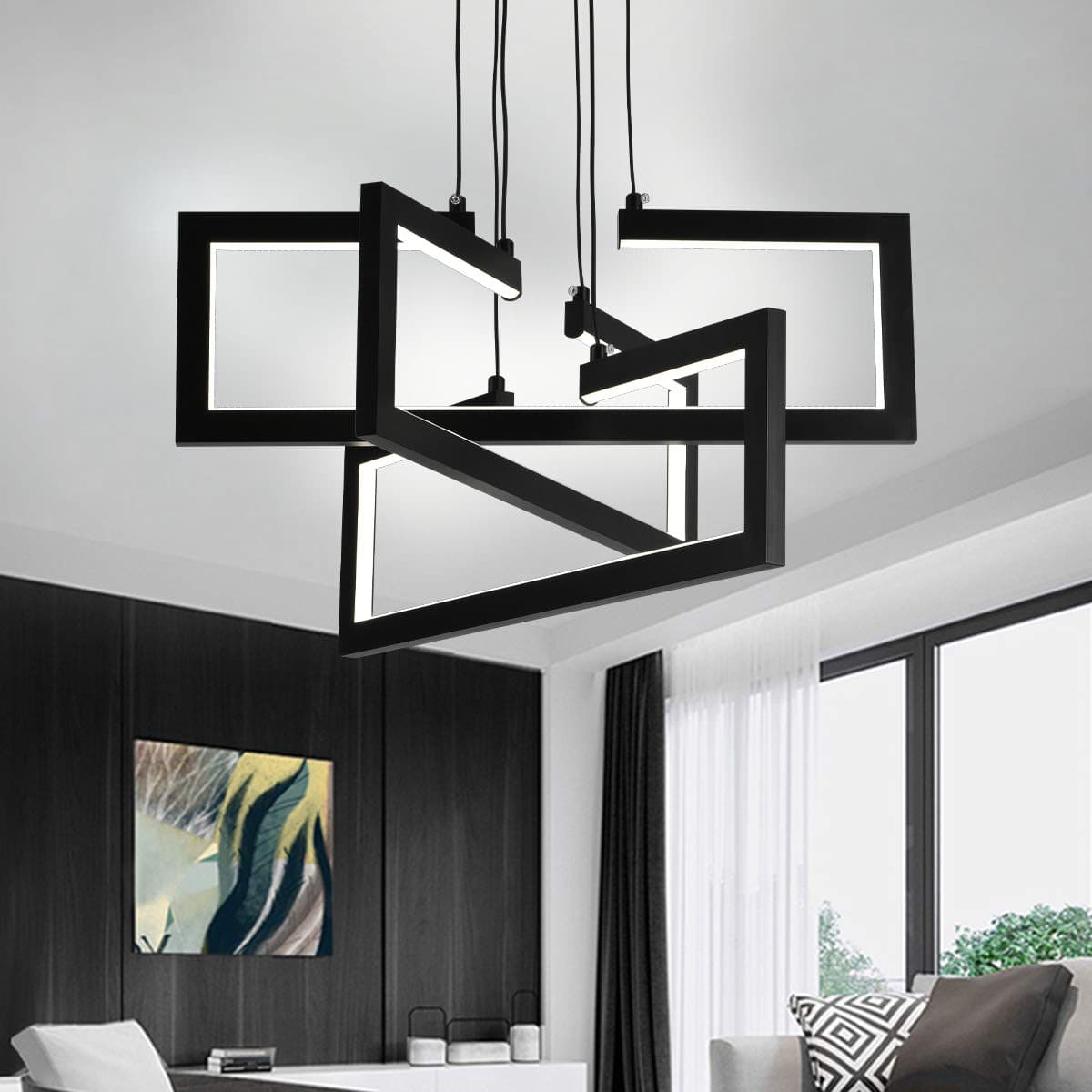 Lustra LED Suspendata Flippy 71W 3 elemente Dimabila Inaltime Reglabila Negru — imagine 7