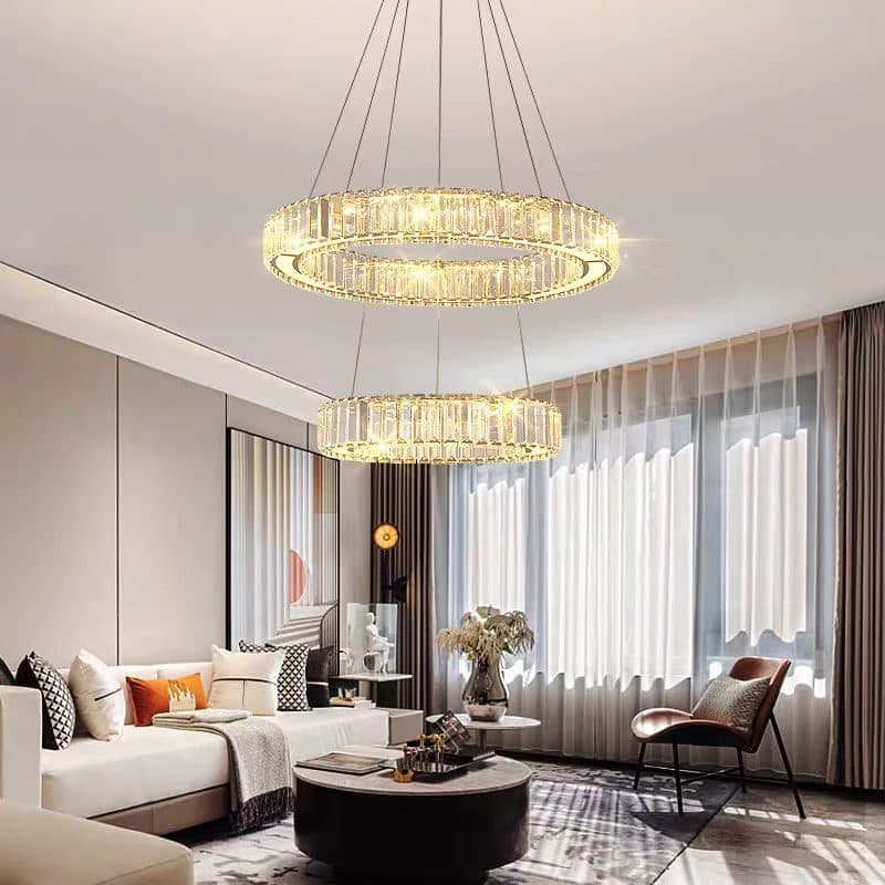 Lustra LED Flippy 62W 2 Cercuri Cristal si Metal cu Telecomanda — imagine 1