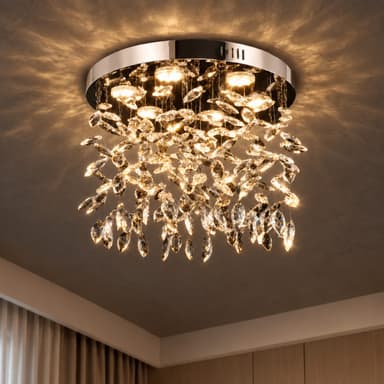 Candelabru LED Cristal Rotund, 22W, Lumina Rece/Calda/Neutra, Crom Lucios
