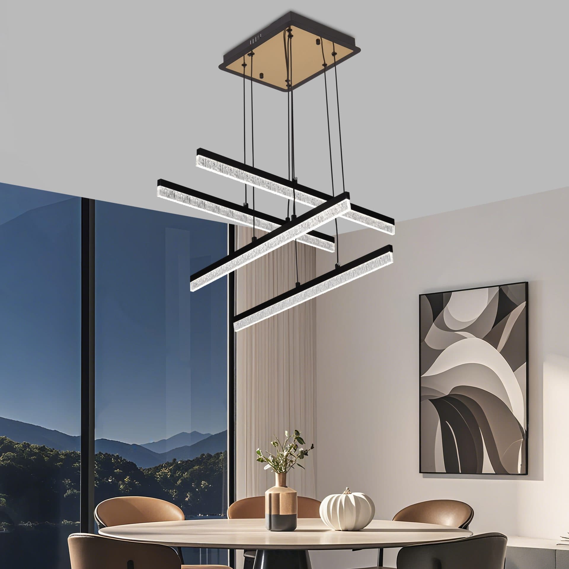 Lustra LED Suspendata Flippy STRATA 4 elemente 54W 3000/4000/6000K Negru Inaltime Reglabila — imagine 6