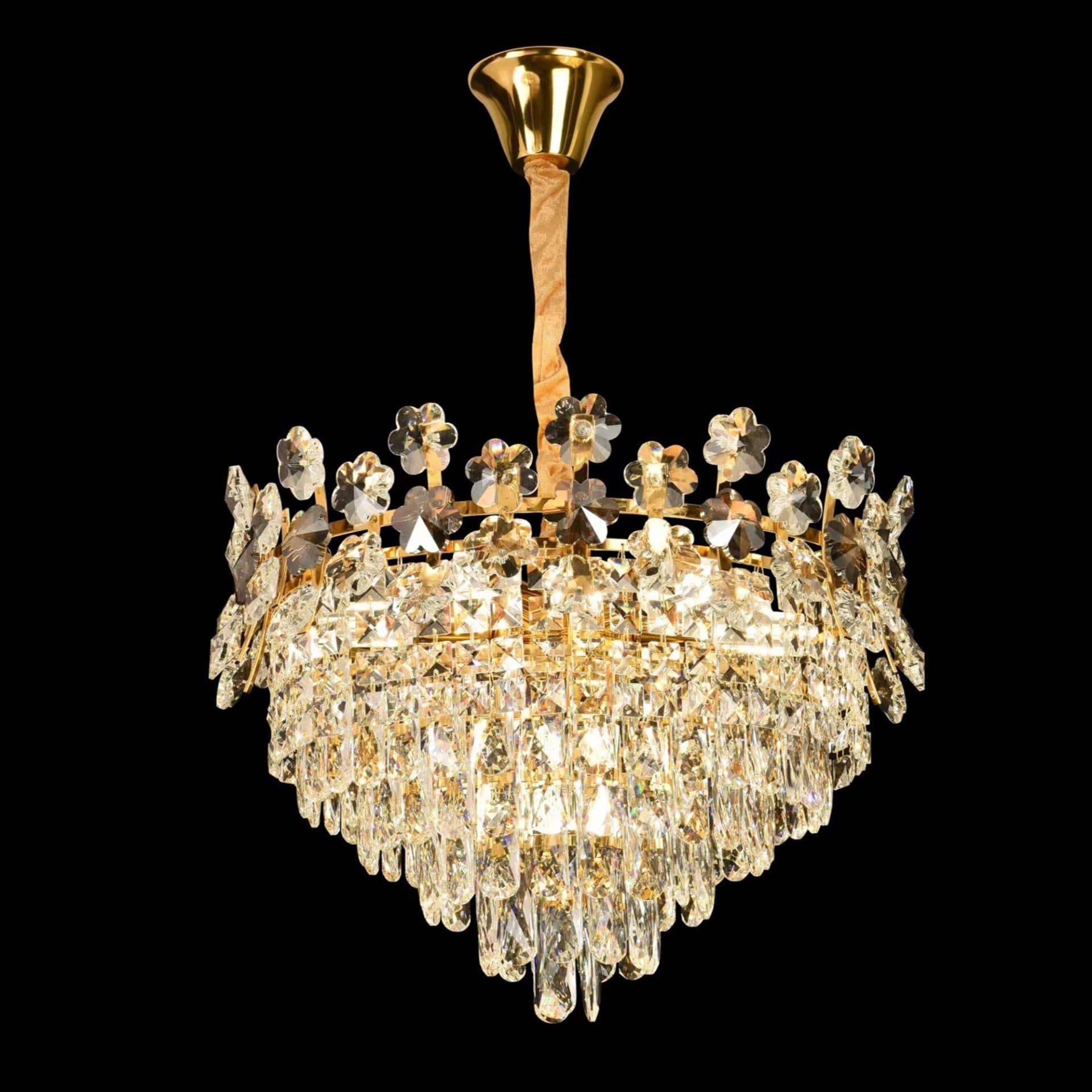 Candelabru Cristal Flippy Eleganza 9x E14, Diametru 50cm, Auriu Lucios, Inaltime Reglabila — imagine 1
