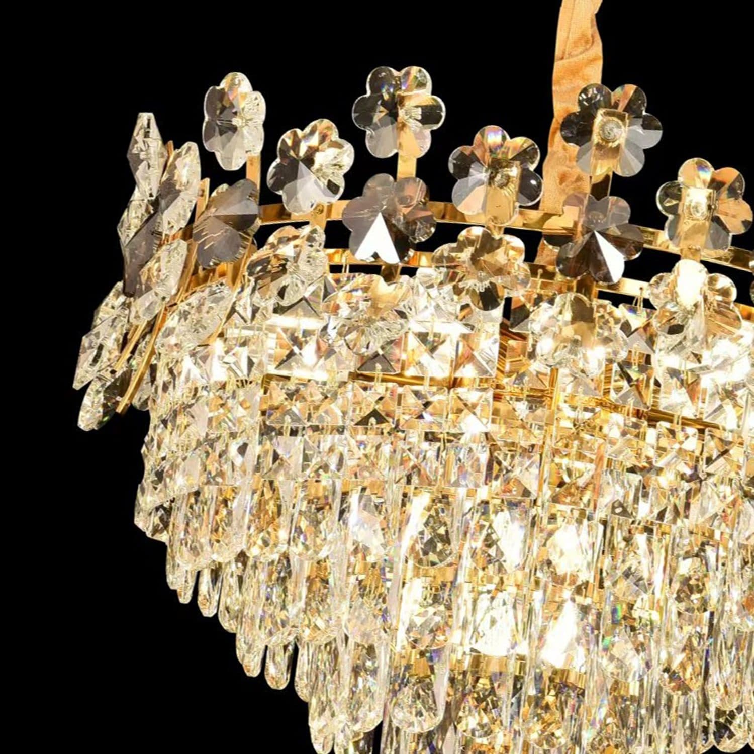 Candelabru Cristal Flippy Eleganza 9x E14, Diametru 50cm, Auriu Lucios, Inaltime Reglabila — imagine 6