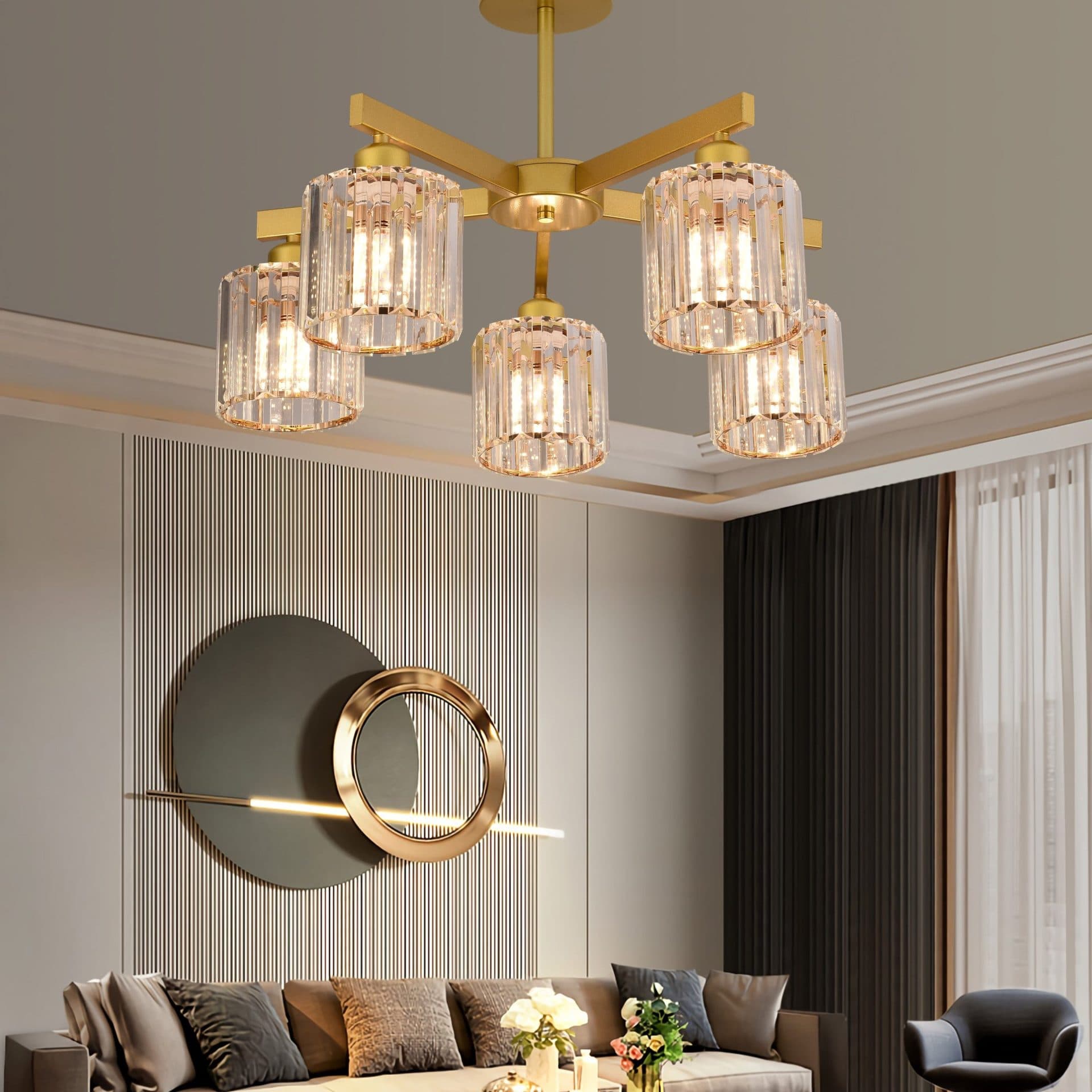 Lustra Flippy Clasica Moderna LC110/5GD cu Cristal, 5x E27, Auriu, Metal si Cristal — imagine 7