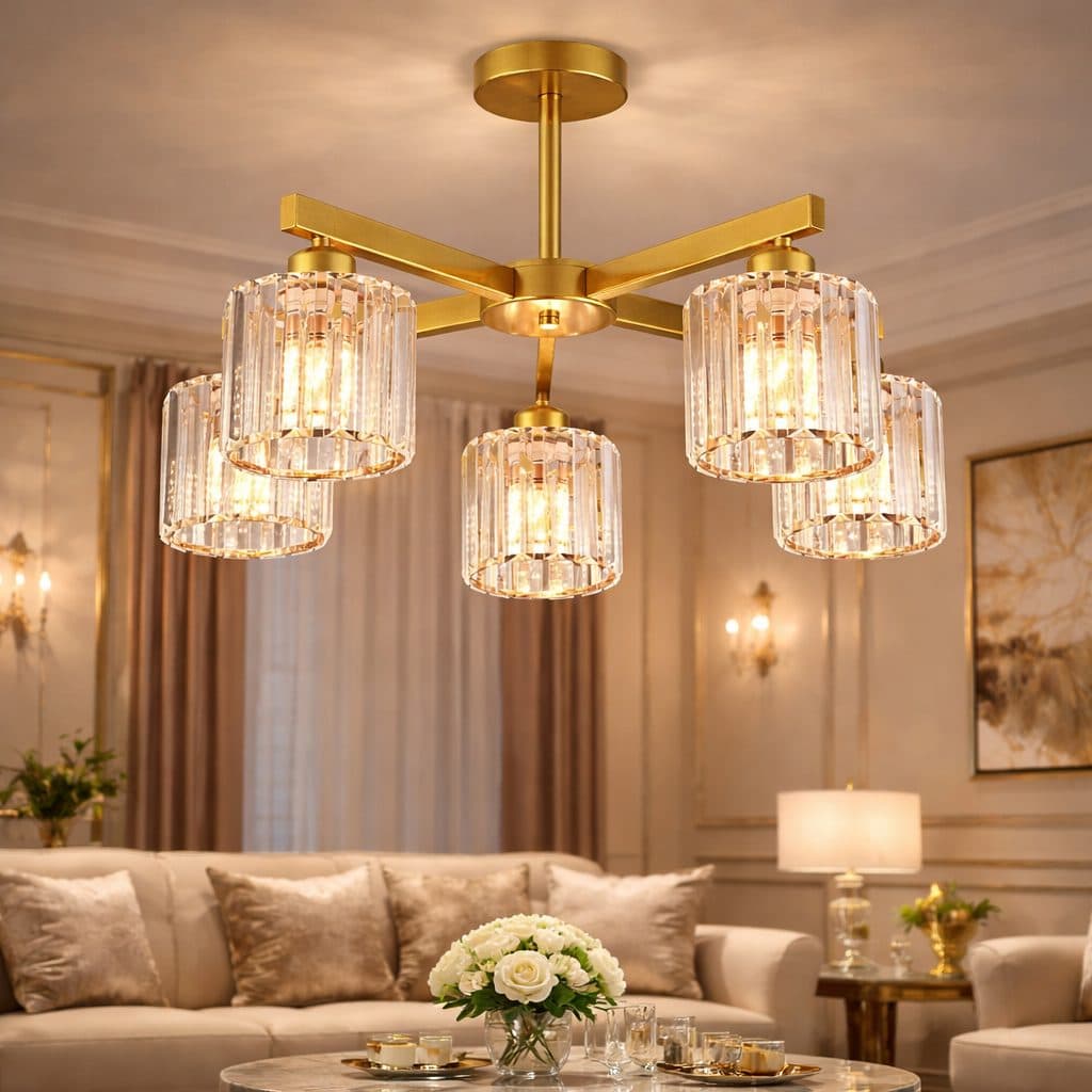 Lustra Flippy Clasica Moderna LC110/5GD cu Cristal, 5x E27, Auriu, Metal si Cristal — imagine 9