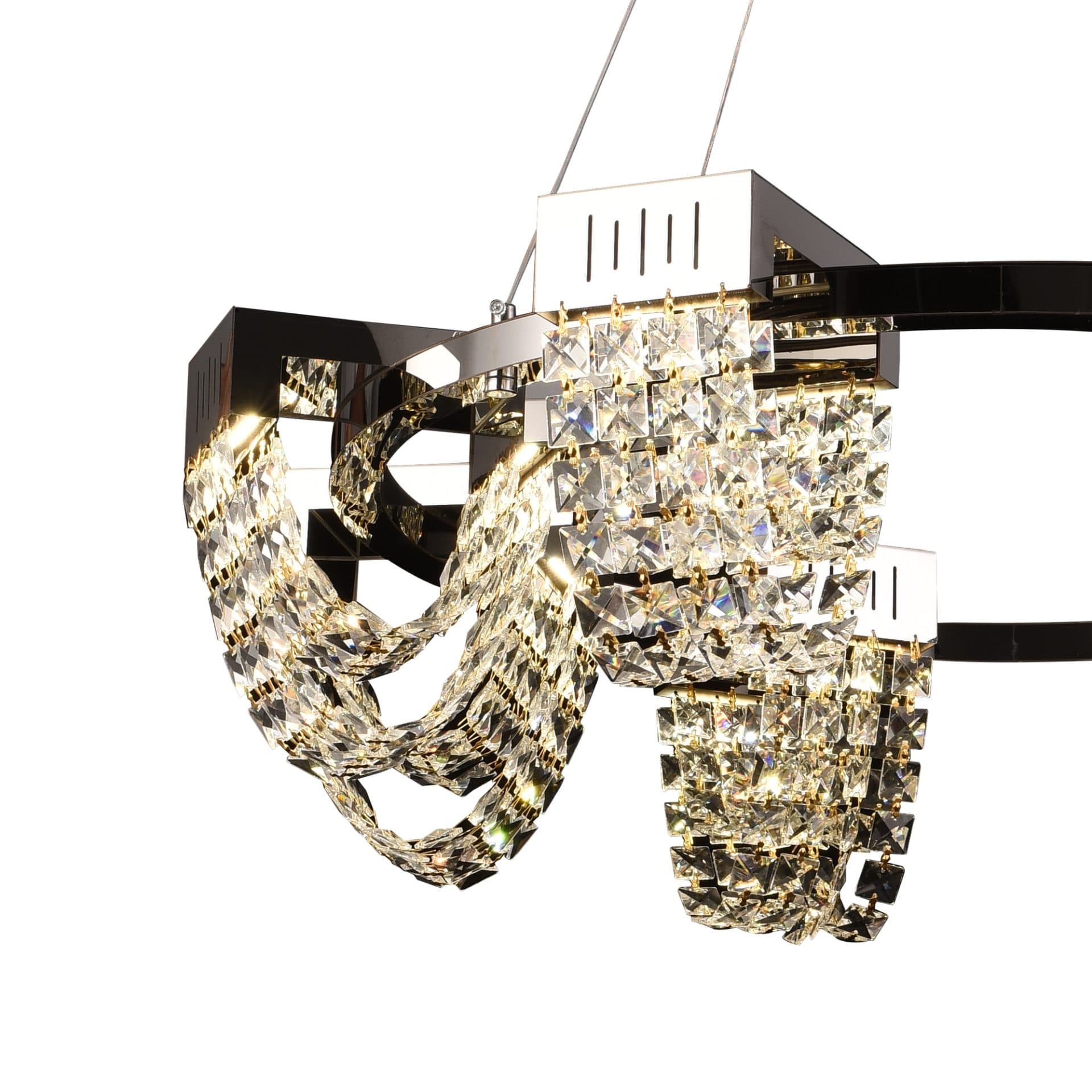 Candelabru Cristal LED Flippy STRATUS Regalis Diametru 80cm Crom Lucios Inaltime Reglabila Lumina Calda Neutra Rece 3000K/4000K/6000K Metal si Cristal — imagine 2