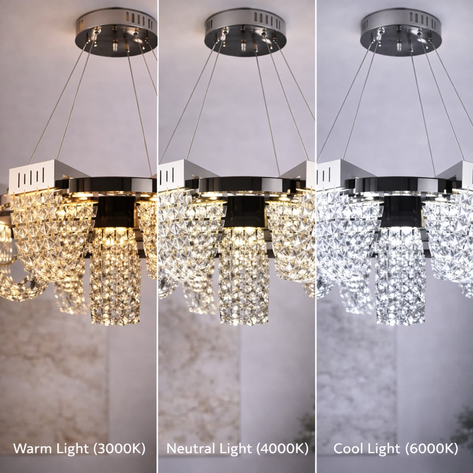 Candelabru Cristal LED Flippy STRATUS Regalis Diametru 80cm Crom Lucios Inaltime Reglabila Lumina Calda Neutra Rece 3000K/4000K/6000K Metal si Cristal — imagine 6