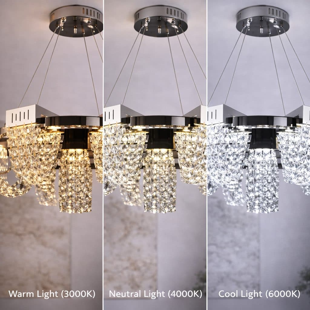 Candelabru Cristal LED Flippy STRATUS Regalis Diametru 80cm Crom Lucios Inaltime Reglabila Lumina Calda Neutra Rece 3000K/4000K/6000K Metal si Cristal — imagine 9