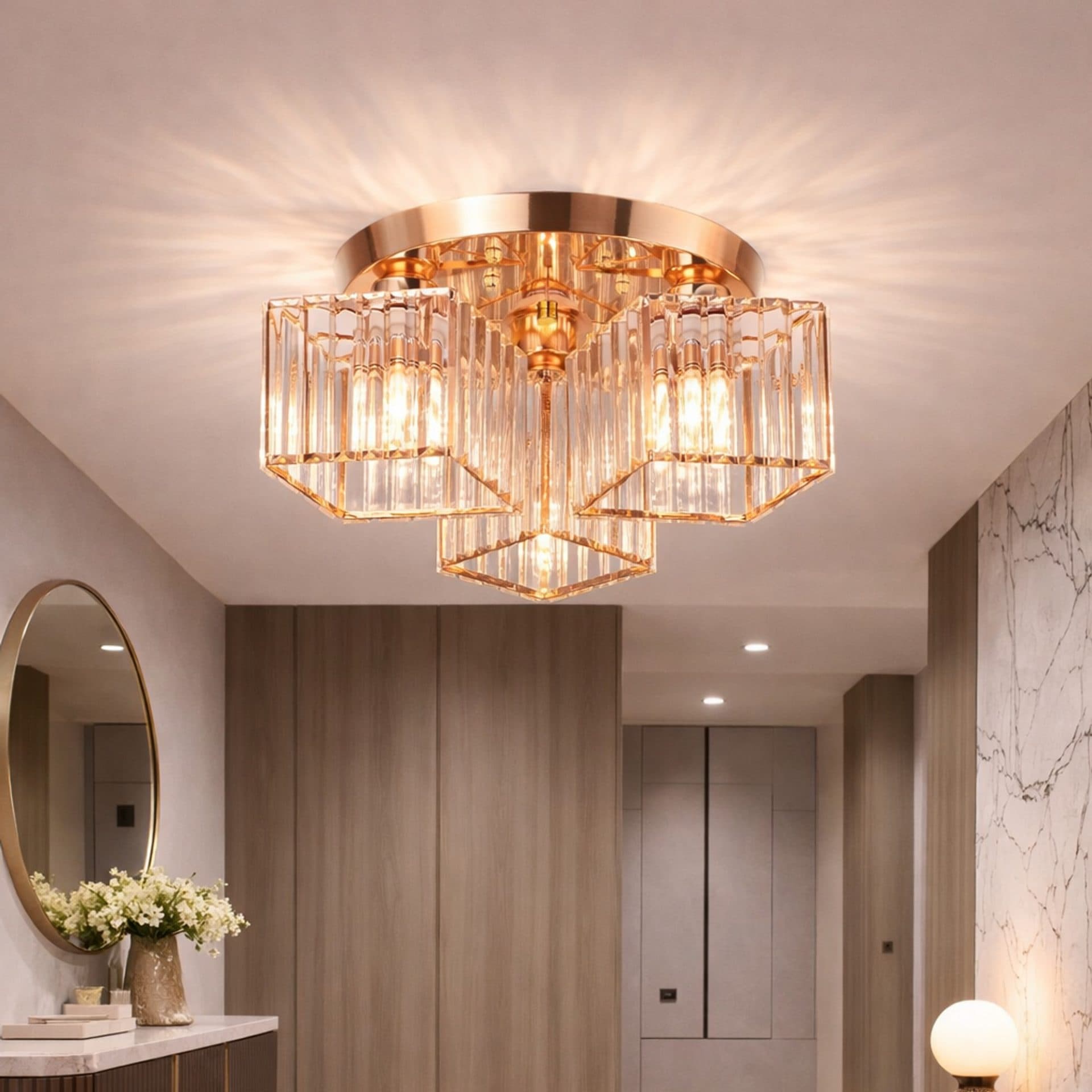 Lustra Flippy Clasica Moderna Sasha LC117/3GD 3x E27 Metal si Cristal Auriu — imagine 1
