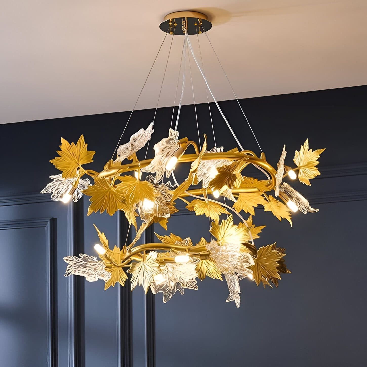 Candelabru Flippy Modern 12x E14 Diametru 80cm Auriu Metal si Cristal — imagine 8