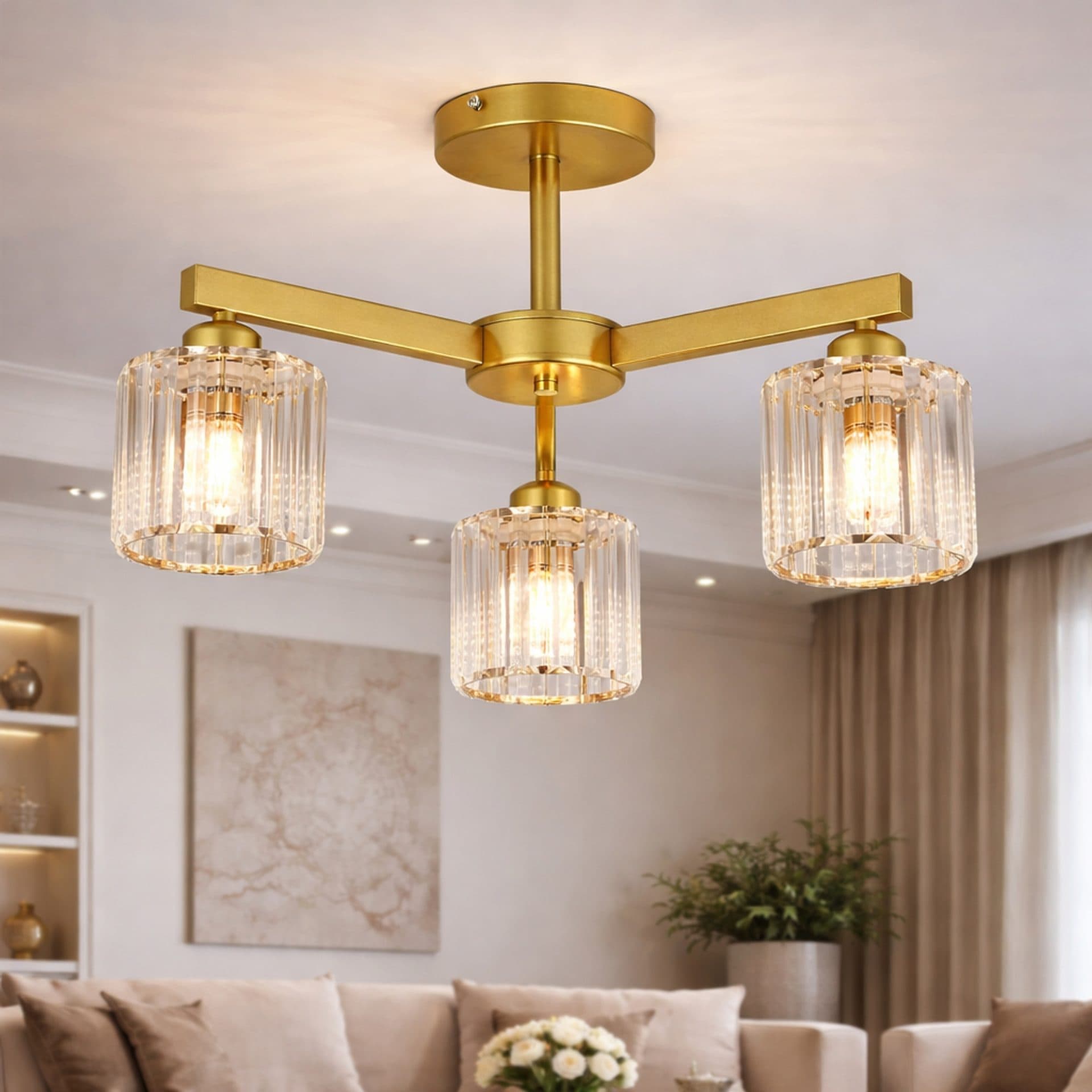 Lustra Flippy Clasica Moderna LC110/3GD cu Cristal, 3x E27, Auriu, Metal si Cristal — imagine 2