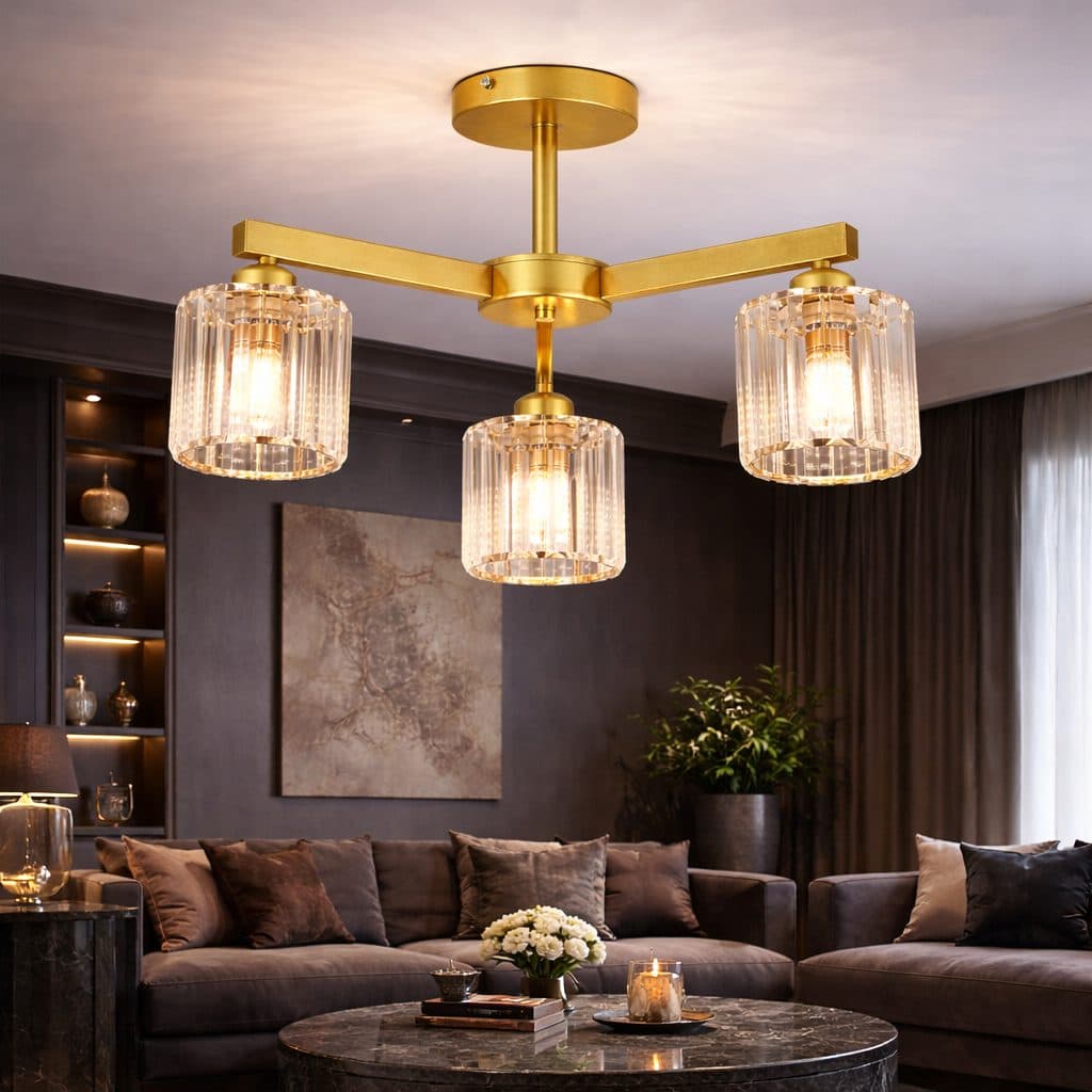 Lustra Flippy Clasica Moderna LC110/3GD cu Cristal, 3x E27, Auriu, Metal si Cristal — imagine 7
