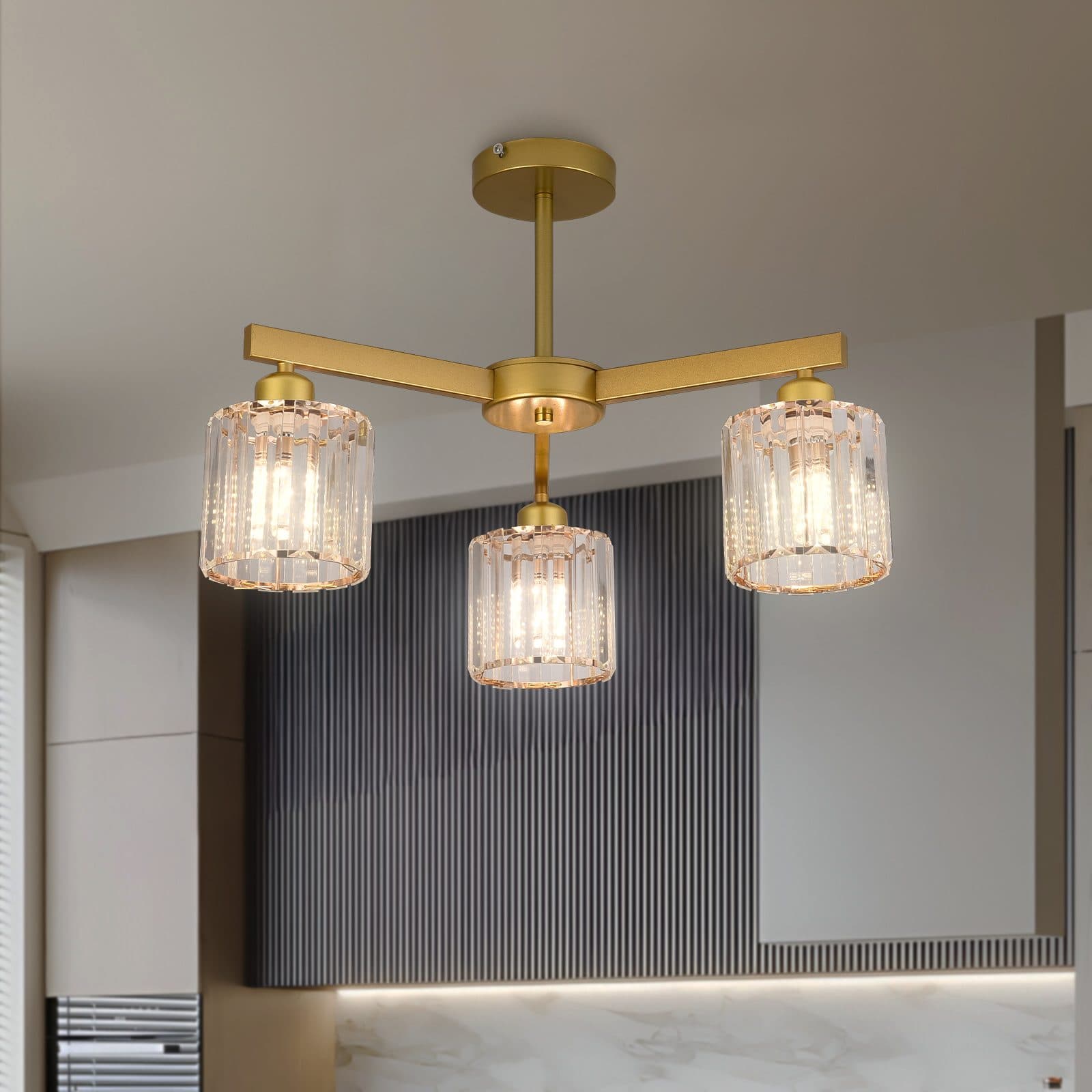 Lustra Flippy Clasica Moderna LC110/3GD cu Cristal, 3x E27, Auriu, Metal si Cristal — imagine 9