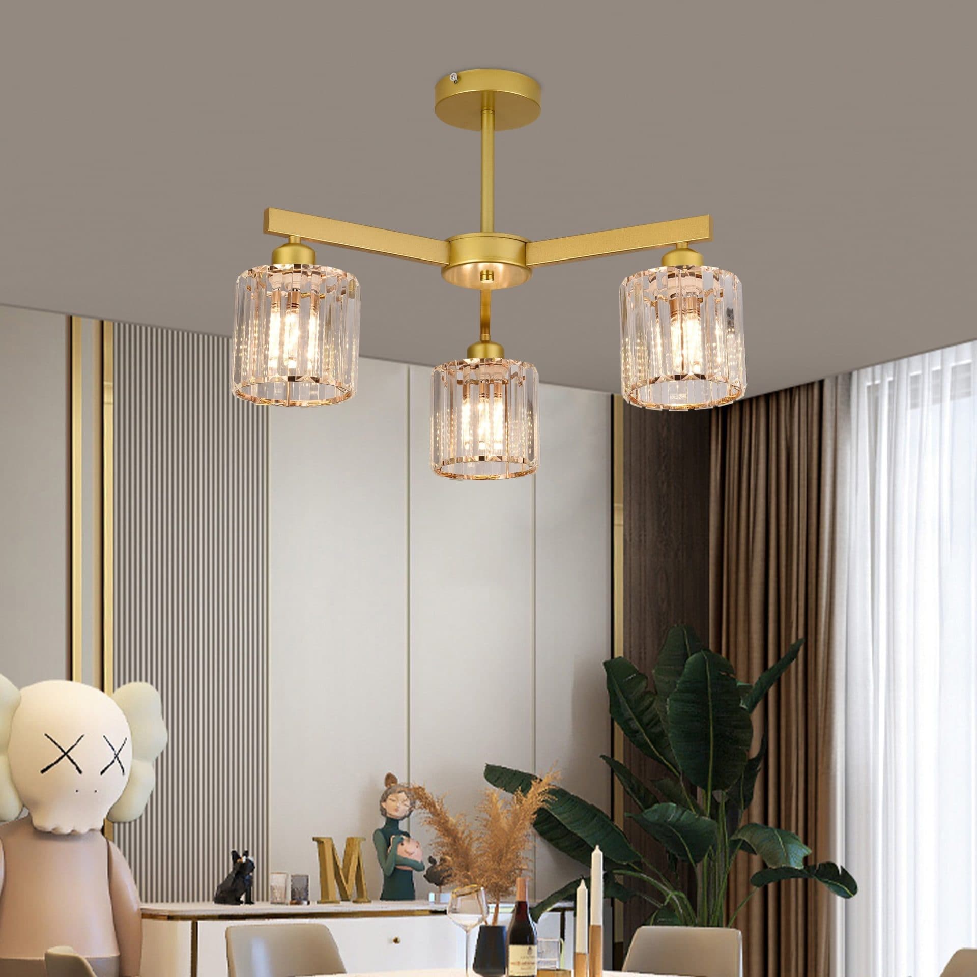 Lustra Flippy Clasica Moderna LC110/3GD cu Cristal, 3x E27, Auriu, Metal si Cristal — imagine 10