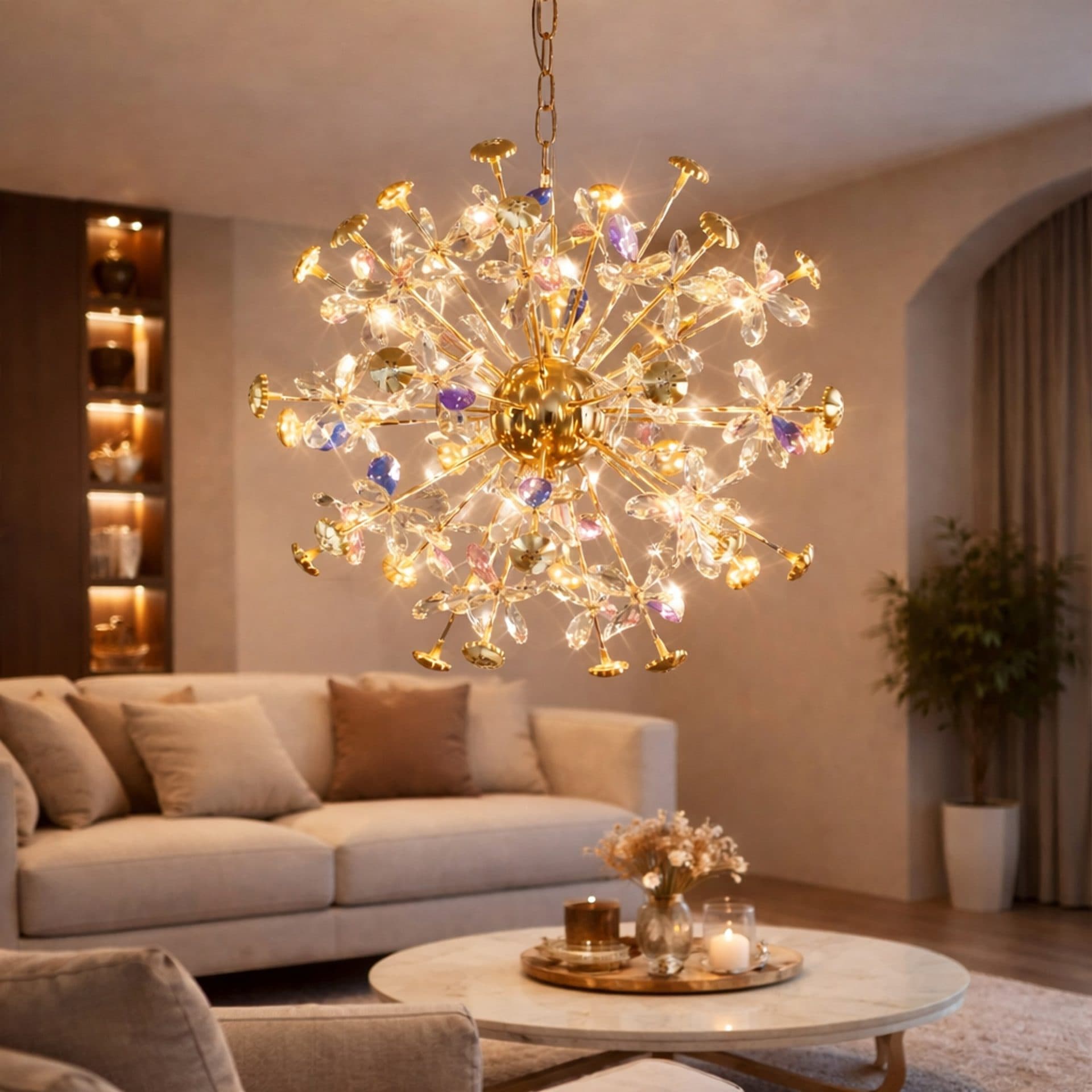 Candelabru Flippy Cristal 24xG4 Auriu si Cristale 52cm — imagine 5