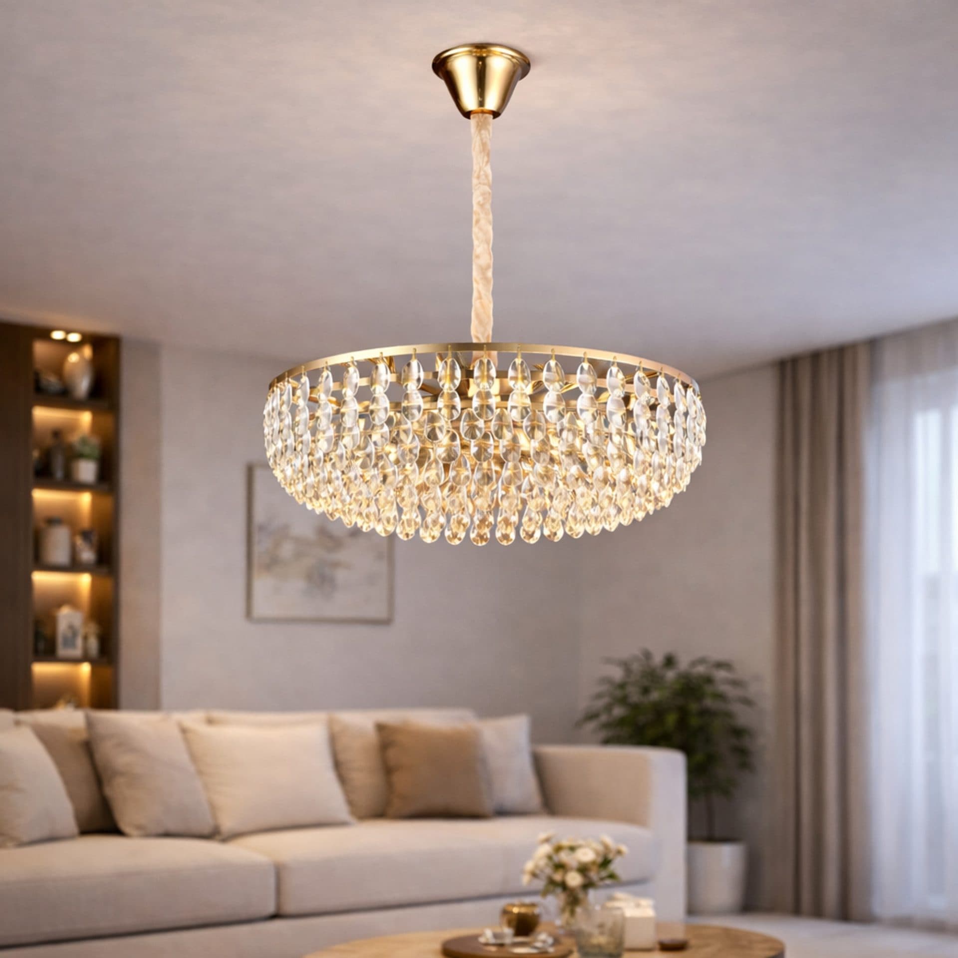 Candelabru Flippy Cristal CC1677/500GD, 9xE14, Auriu Lucios, Inaltime Reglabila, Metal si Cristal — imagine 3