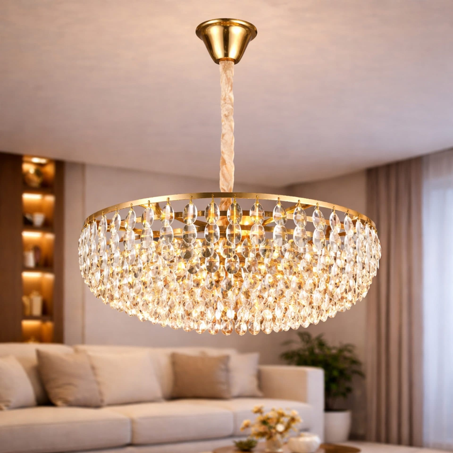 Candelabru Flippy Cristal CC1677/500GD, 9xE14, Auriu Lucios, Inaltime Reglabila, Metal si Cristal — imagine 5