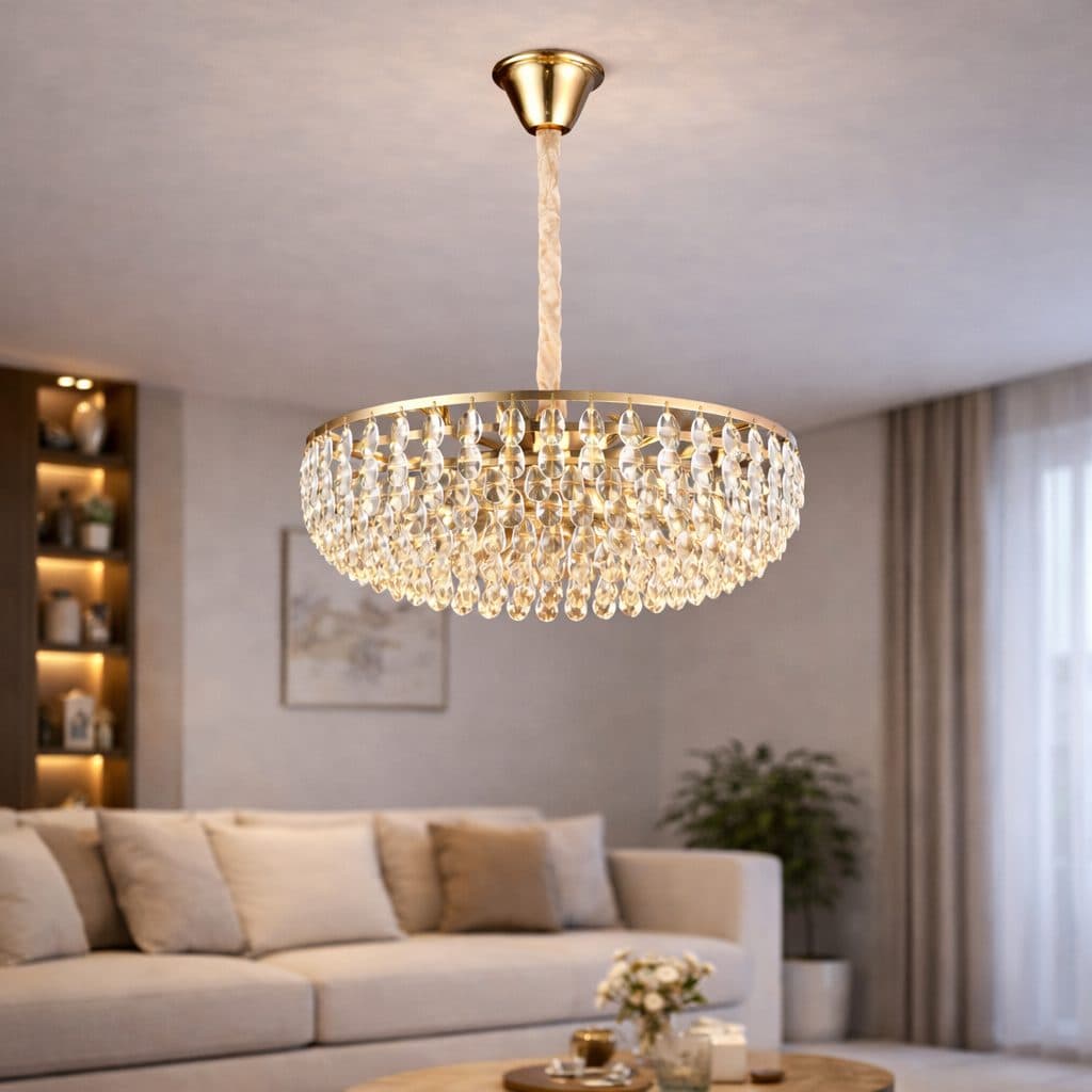 Candelabru Flippy Cristal CC1677/500GD, 9xE14, Auriu Lucios, Inaltime Reglabila, Metal si Cristal — imagine 11