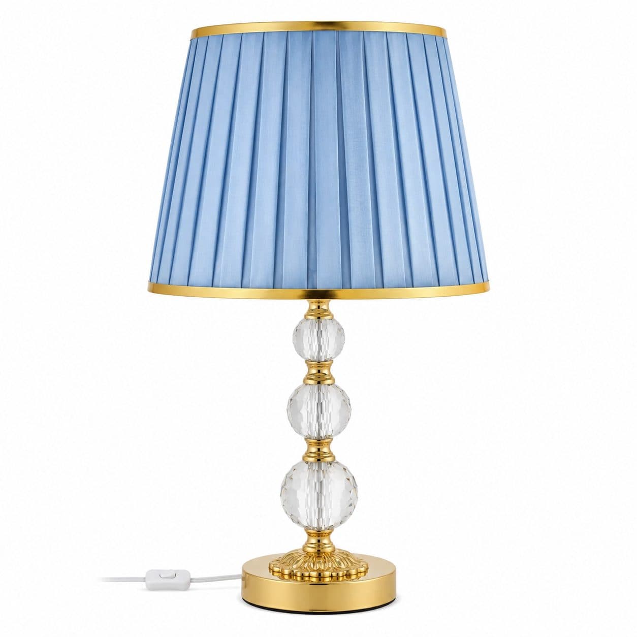 Lampa Decorativa Flippy VZ213BL Abajur Textil Albastru Baza Cristal Aurie — imagine 1