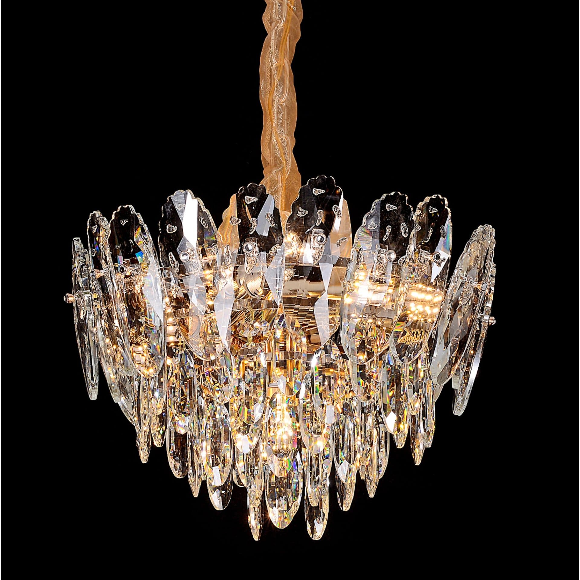 Candelabru Flippy Cristal AURELIUS Nobile 7x E14 Diametru 40cm Auriu Lucios Inaltime Reglabila Metal si Cristal — imagine 1