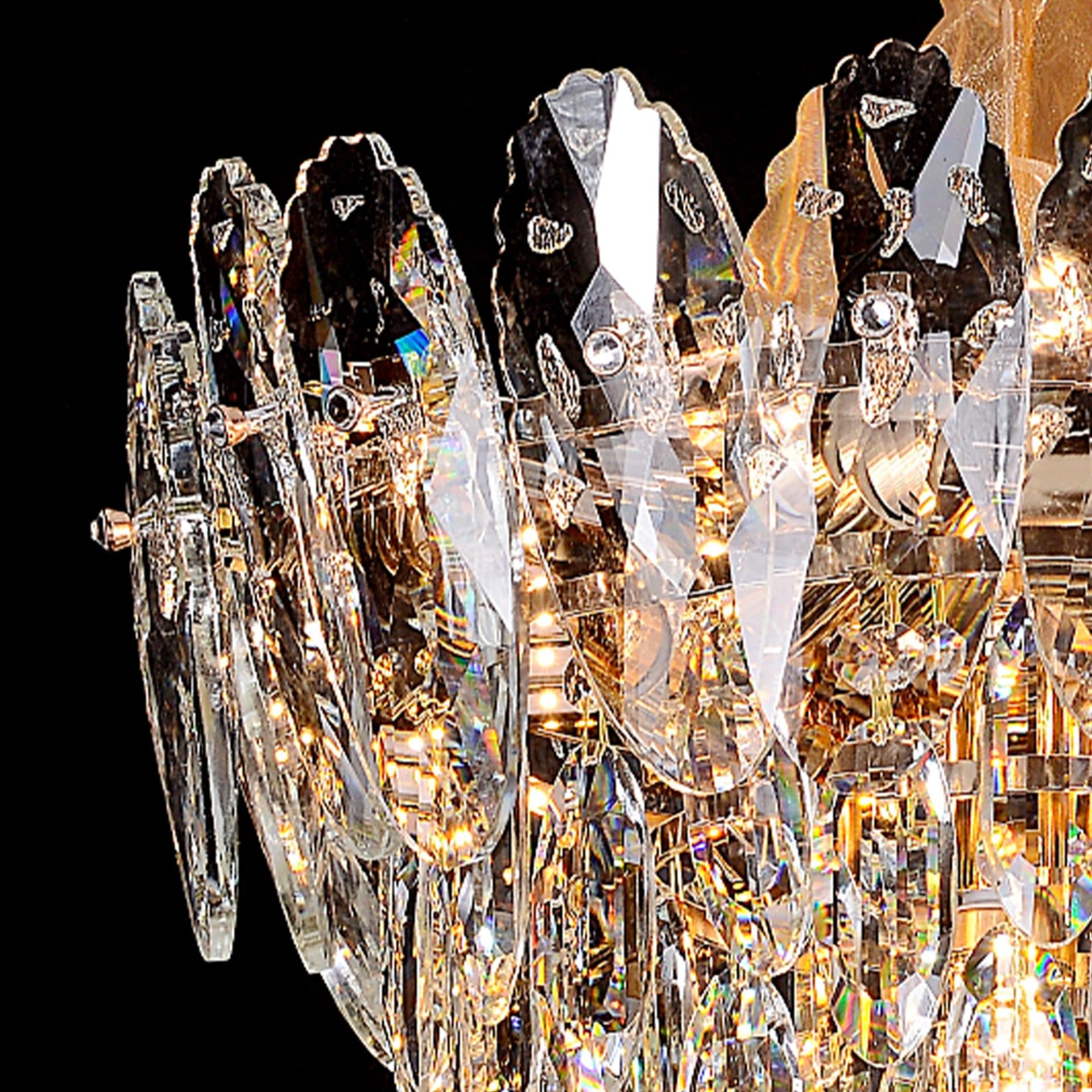 Candelabru Flippy Cristal AURELIUS Nobile 7x E14 Diametru 40cm Auriu Lucios Inaltime Reglabila Metal si Cristal — imagine 2