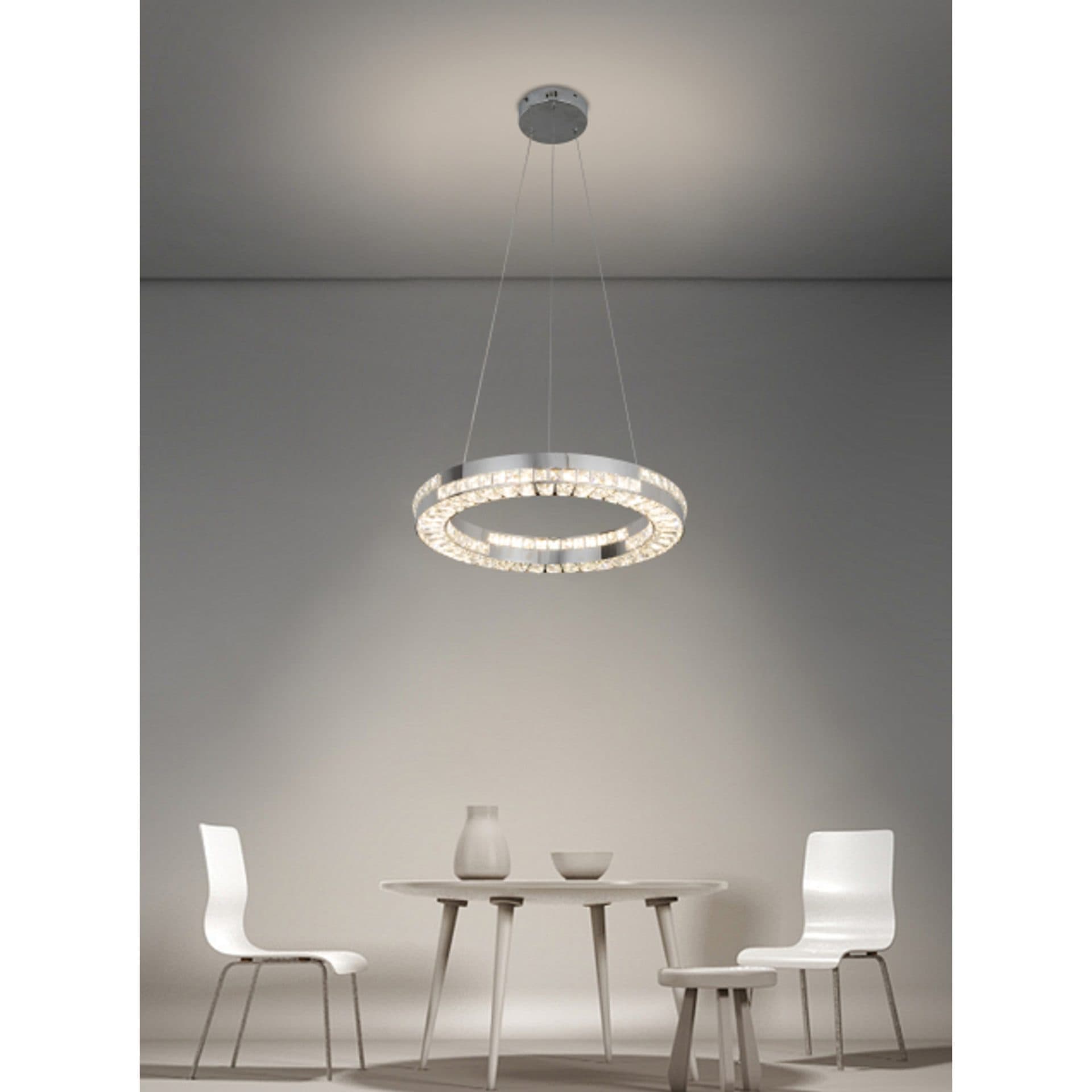 Candelabru LED Flippy 60W Telecomanda Dimabila Argintiu Cristal Metal — imagine 3