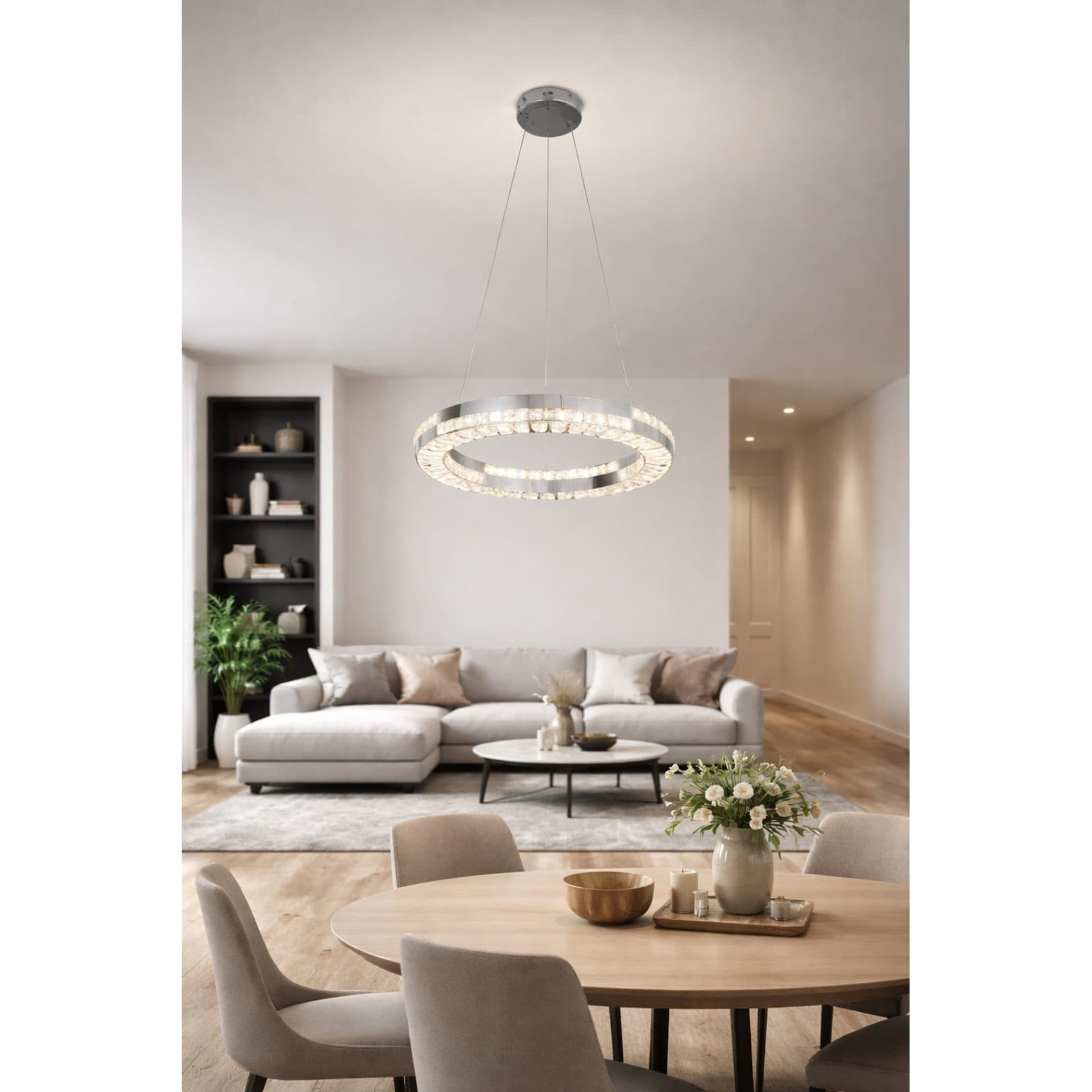 Candelabru LED Flippy 60W Telecomanda Dimabila Argintiu Cristal Metal — imagine 4