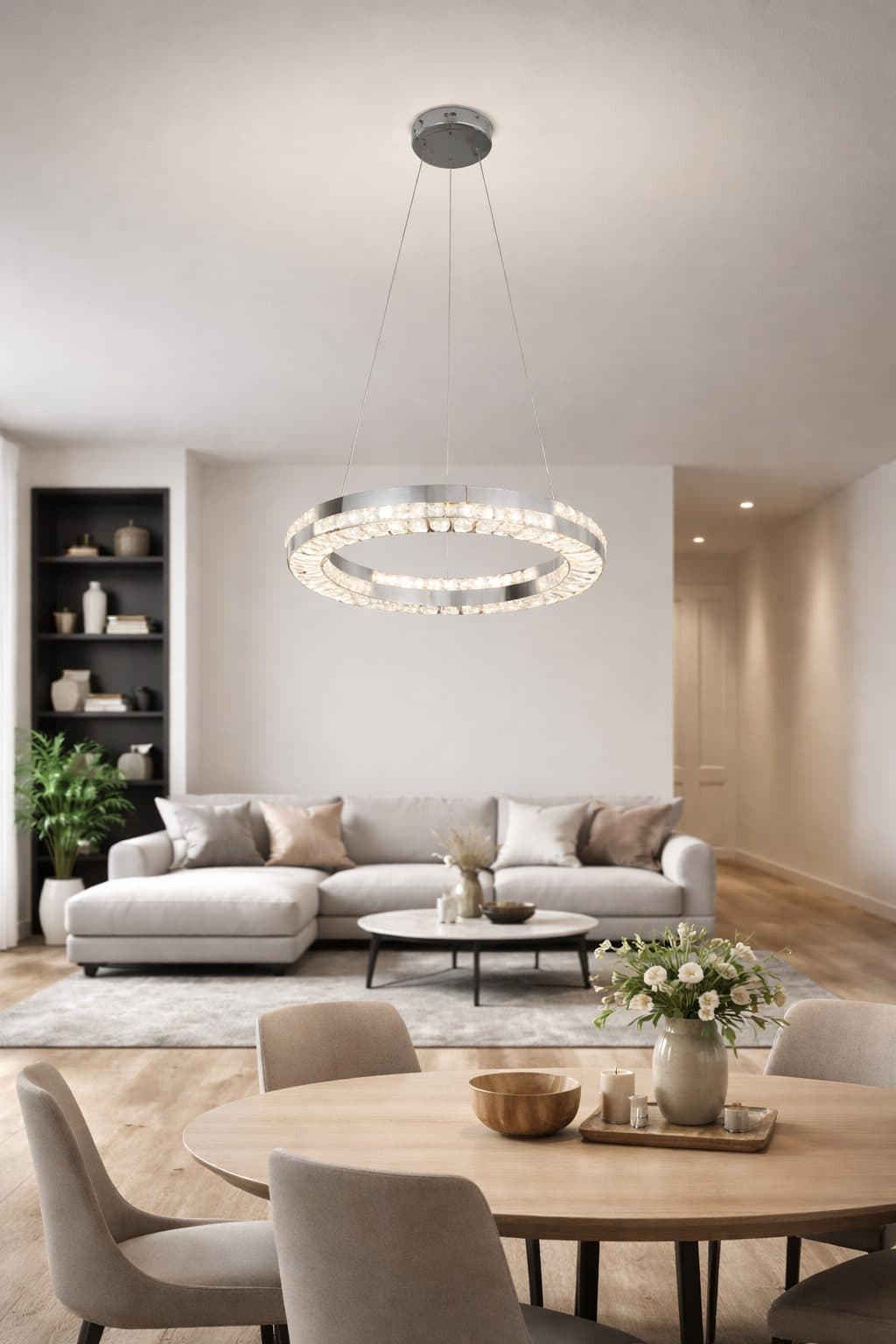 Candelabru LED Flippy 60W Telecomanda Dimabila Argintiu Cristal Metal — imagine 12