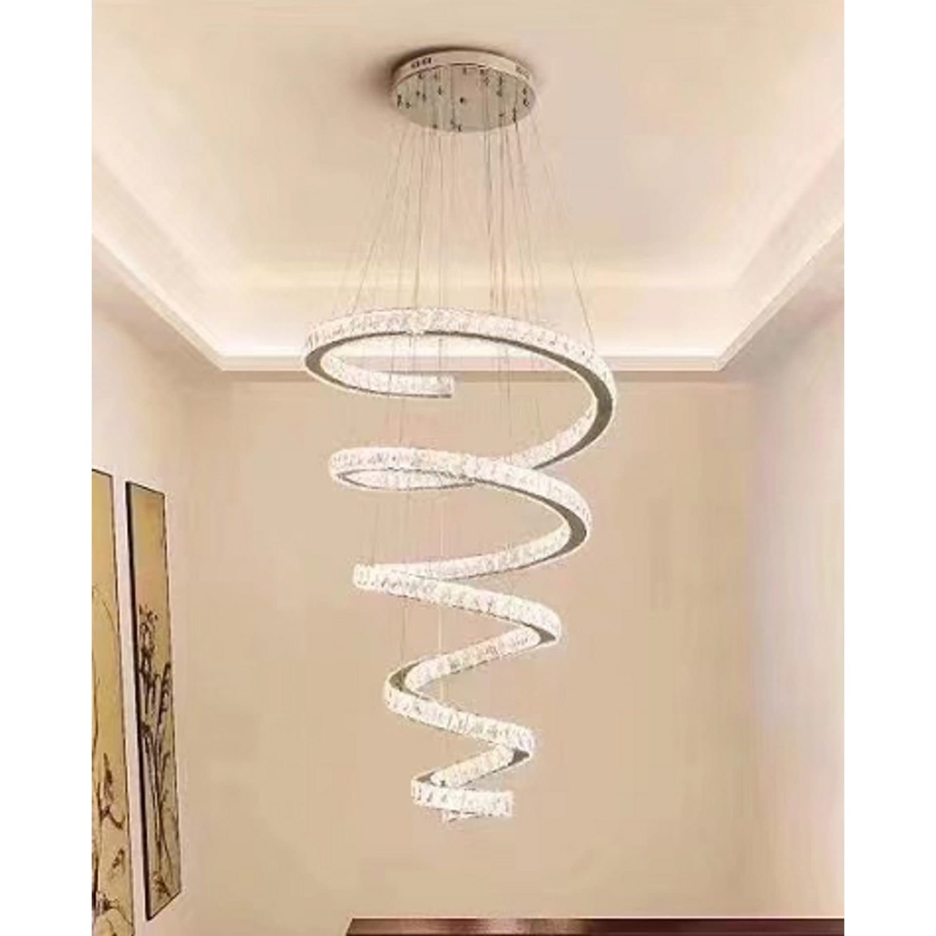 Candelabru LED Flippy cu Telecomanda TWIST, 272W, Diametru 80 cm, Inaltime 150 cm, Lumina Rece/Neutra/Calda, Crom, Cristal, Otel — imagine 2