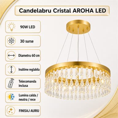 Candelabru LED Flippy Cristal Suspendat 30 Surse 90W Auriu