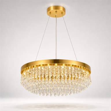 Candelabru Flippy Cristal LAGOM LED cu Telecomanda, Suspendat, 30 Surse, 90W, Diametru 60cm, Auriu, Metal si Cristal