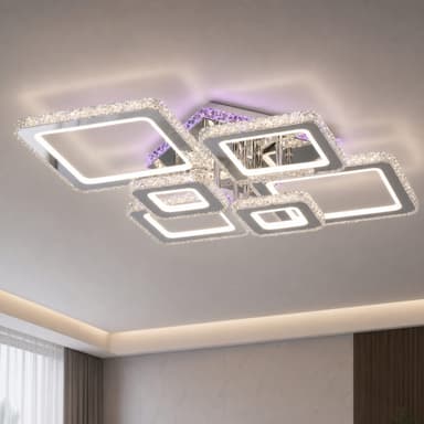 Lustra LED Flippy NOVA RHOMBA RGB 168W, 6 Patrate, telecomanda, Crom Lucios