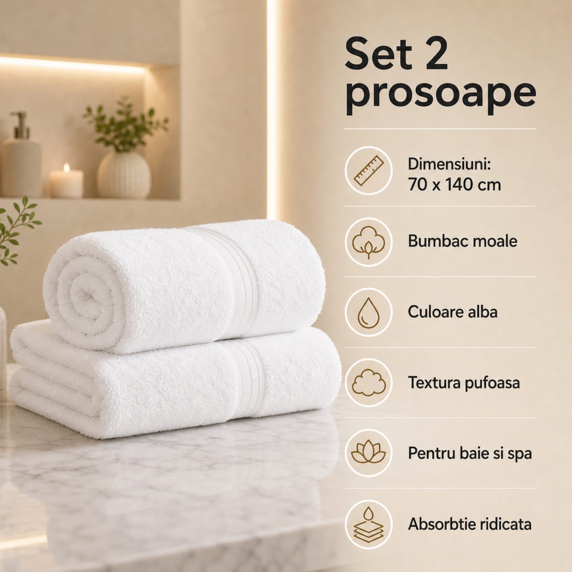 Prosoape Flippy Set 2 70x140 cm Bumbac Alb — imagine 13