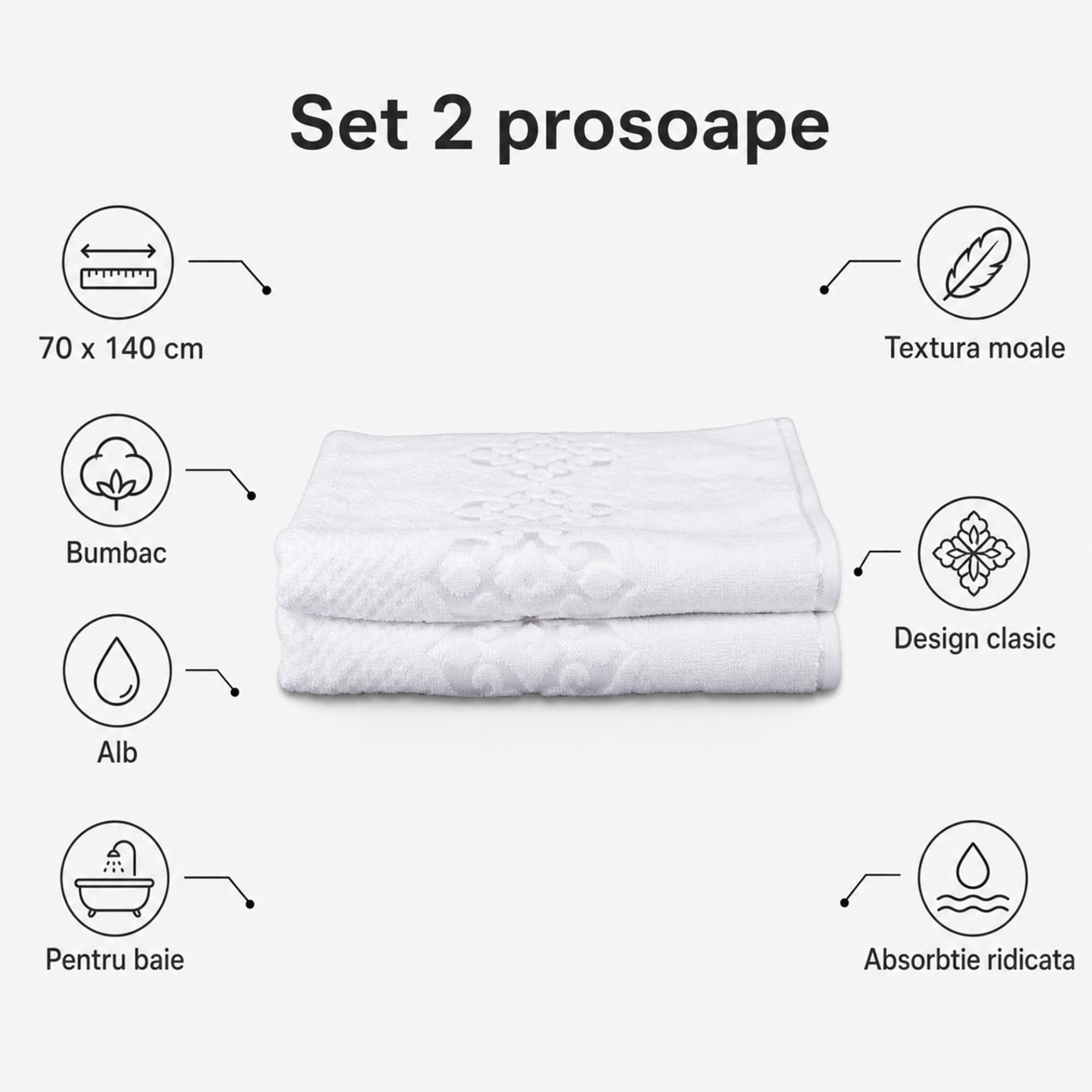 Prosoape Flippy Set 2 70x140 cm Bumbac Alb — imagine 17